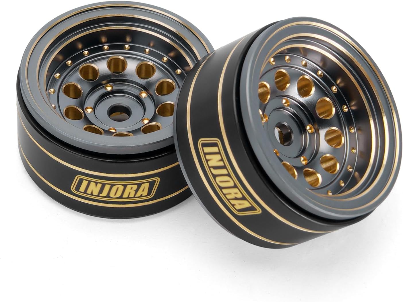 INJORA 1.0 Beadlock Wheel Rims Black Coating Brass Rims for 1/24 1/18 RC Crawler Car Axial SCX24 AX24 TRX4M FCX24, 39g(Grey) - Image 4