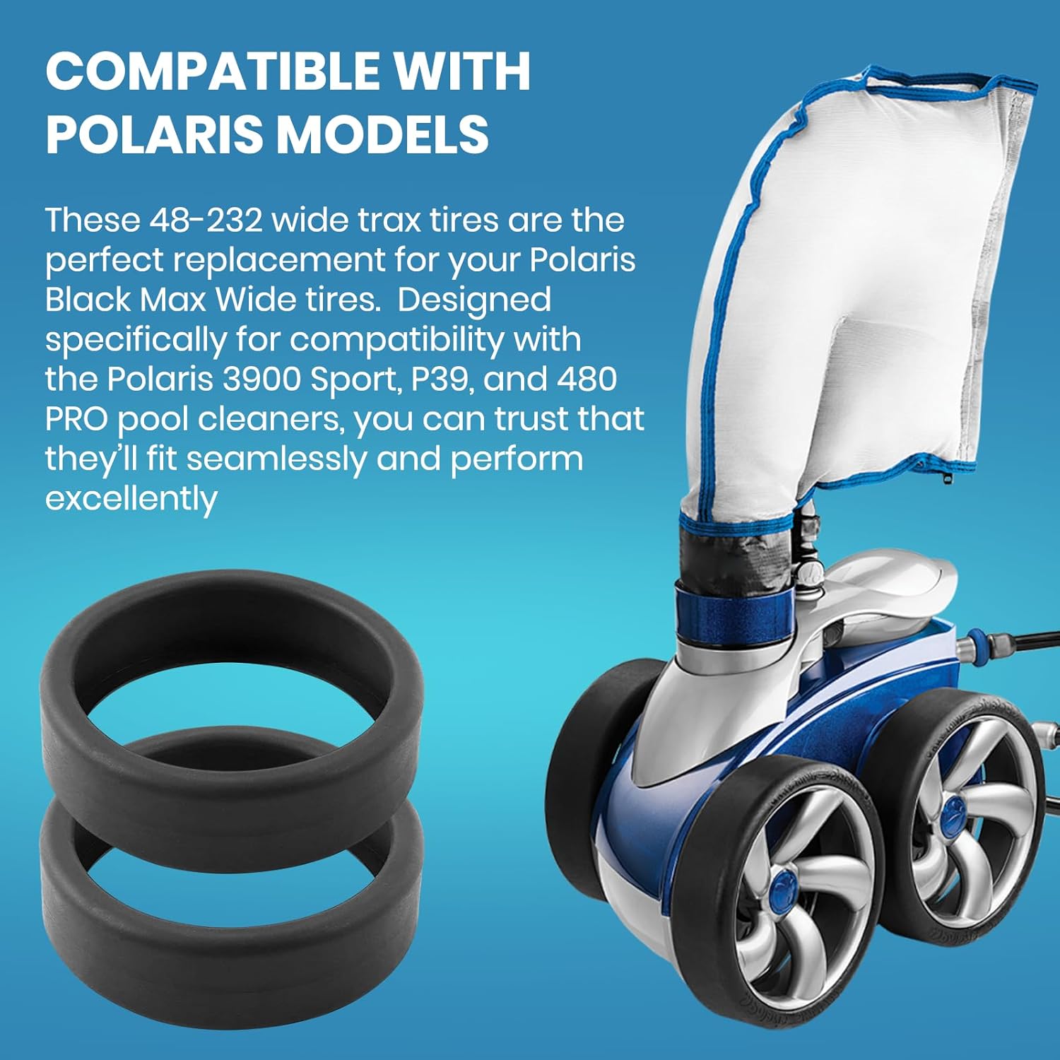 (3-Pack) Calvana Pool Cleaner Tires, 48-232 Replacement Compatible with Zodiac Polaris Black Max, 3900 Sport, 480, and P39 Pool Cleaners, Superior Traction & Durability - Image 4