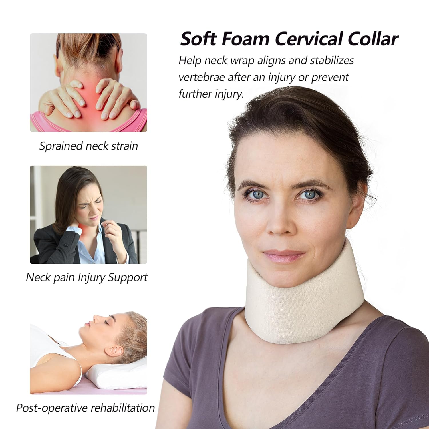 Soft Foam Neck Brace Universal Cervical Collar, Adjustable Neck Support Brace for Sleeping - Relieves Neck Pain and Spine Pressure, Neck Collar After Whiplash or Injury (3" Depth Collar, L) - Image 7