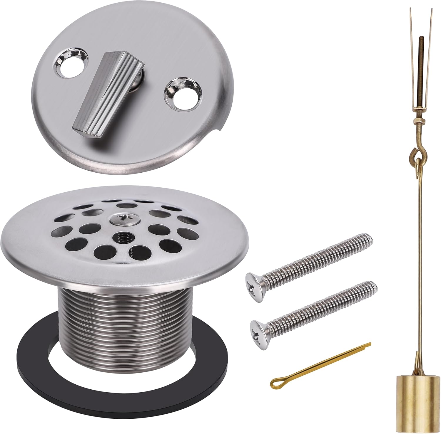 PRIMSOPH Trip Lever Overflow Faceplate Tub Drain Trim Kit with Linkage Conversion Kit Assembly Universal Fine Coarse Thread Replacement Brushed Nickel