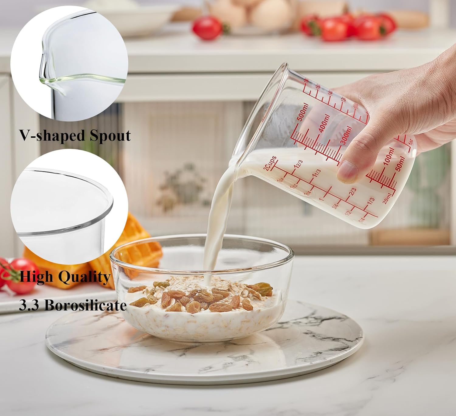 High Borosilicate Glass Measuring Cup-V-Shaped Spout,Glass Measuring Beaker for Kitchen or Restaurant, Easy to Read, 500 ML (16 Oz, 2 Cup) - Image 2