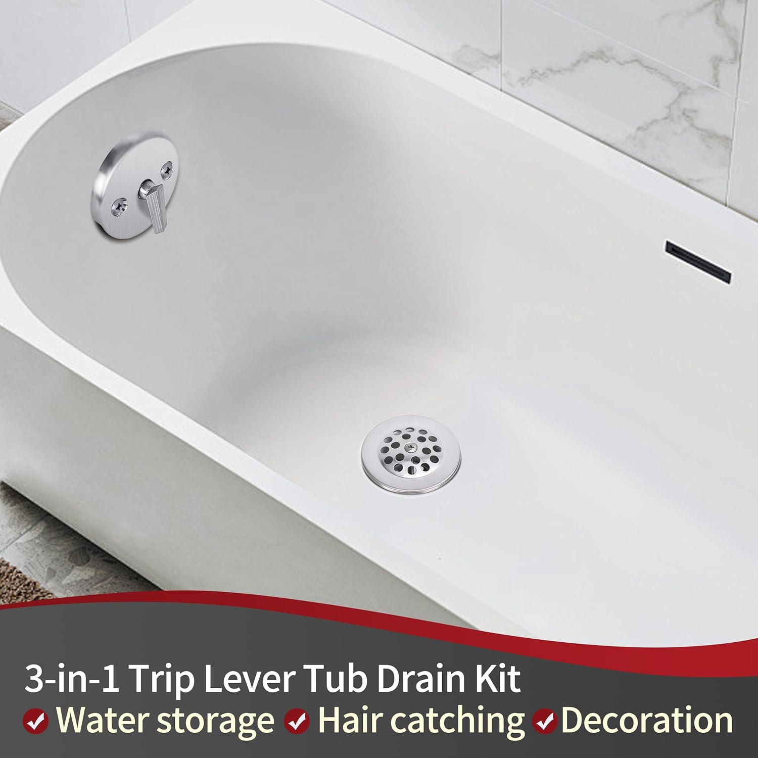 PRIMSOPH Trip Lever Overflow Faceplate Tub Drain Trim Kit with Linkage Conversion Kit Assembly Universal Fine Coarse Thread Replacement Brushed Nickel - Image 3