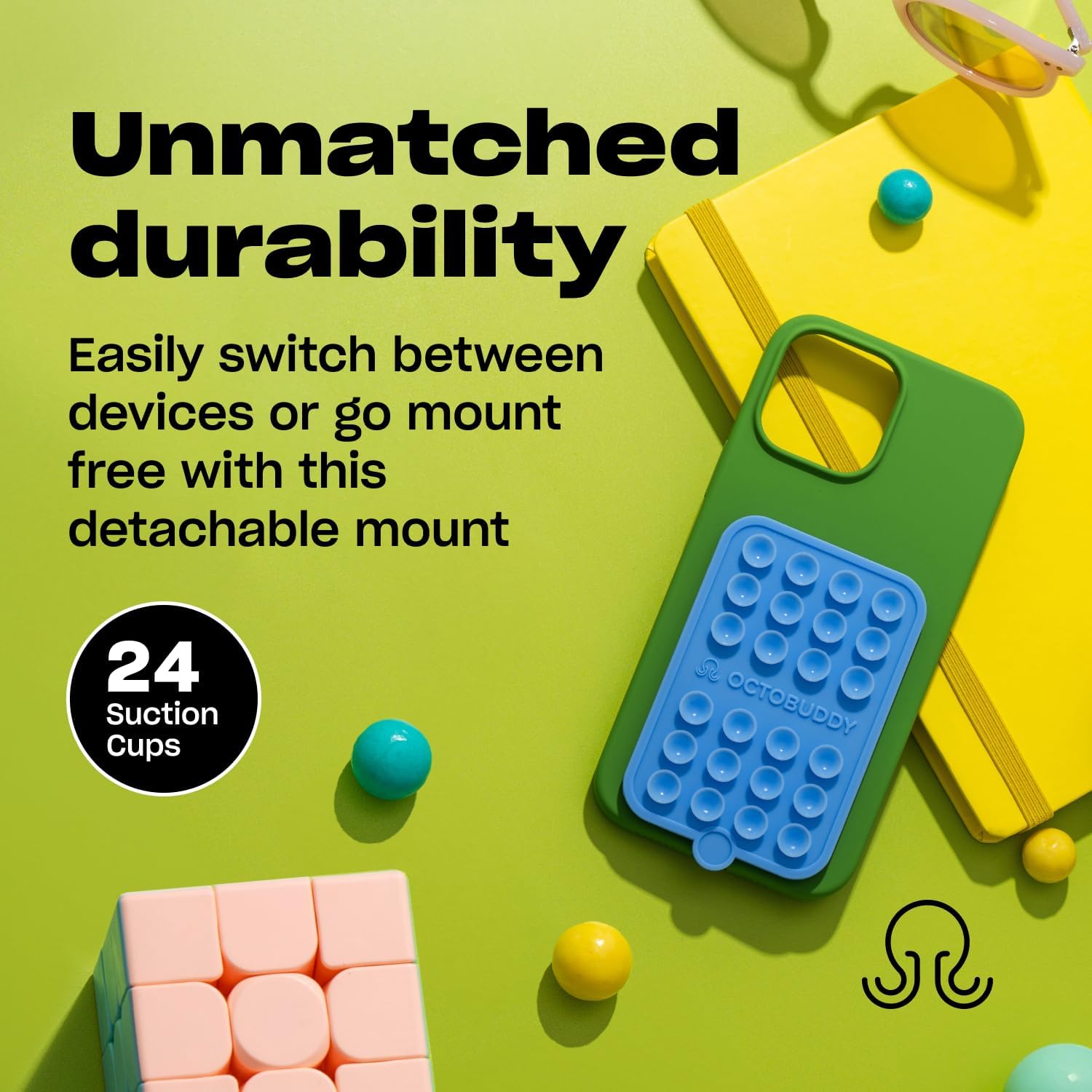 OCTOBUDDY Double - Silicone Double-Sided Suction Phone Case Detachable Mount - Hands-Free, Strong Grip Holder for Selfies & Videos - iPhone & Android Compatible - 2.5″ x 3.75″, Baby Blue Jay - Image 4