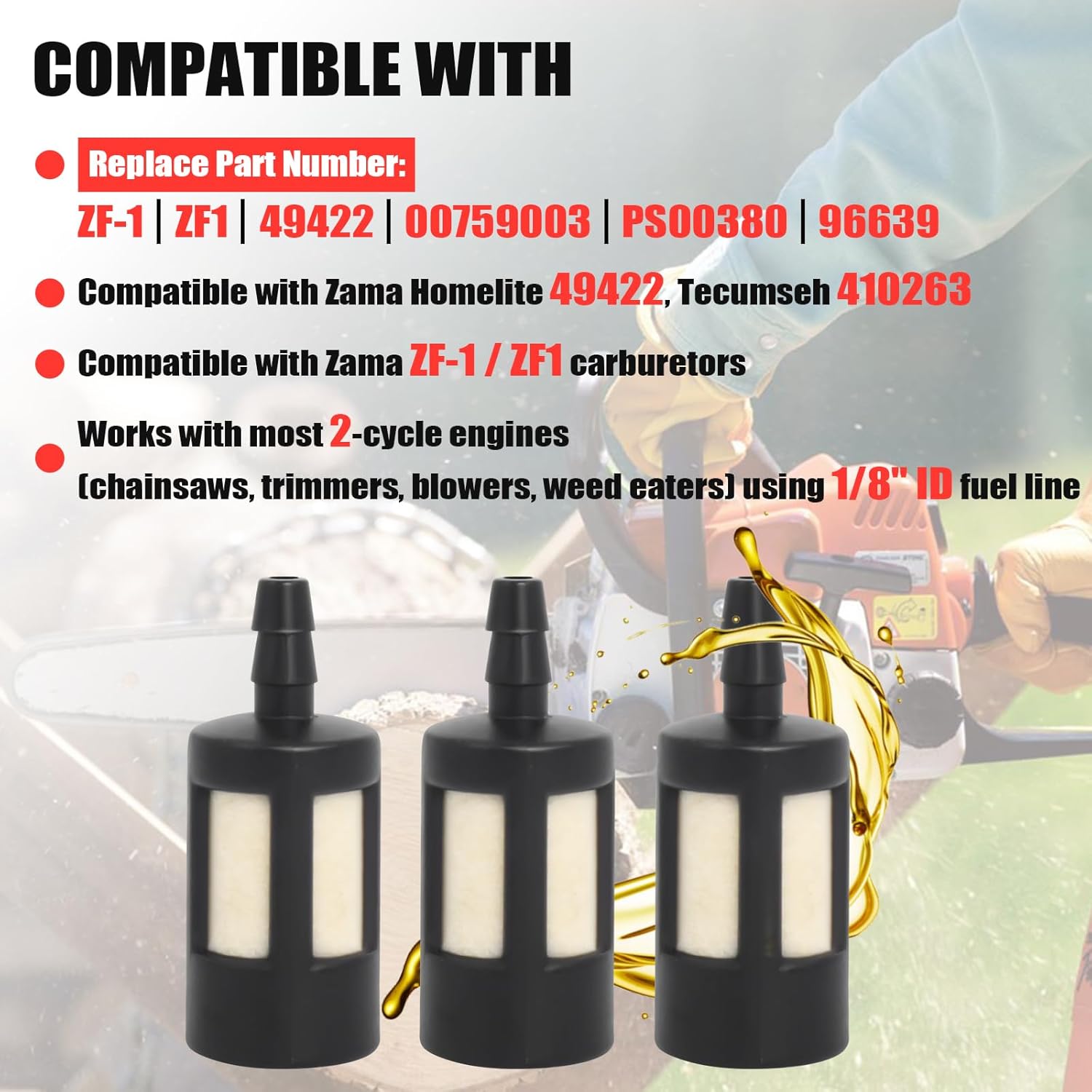 Podoy Fuel Filter Compatible with Stihl Poulan Husqvarna Zama ZF-1 ZF1 Chainsaw Trimmer Fits 1/8" ID Fuel Line (Pack of 10) - Image 5