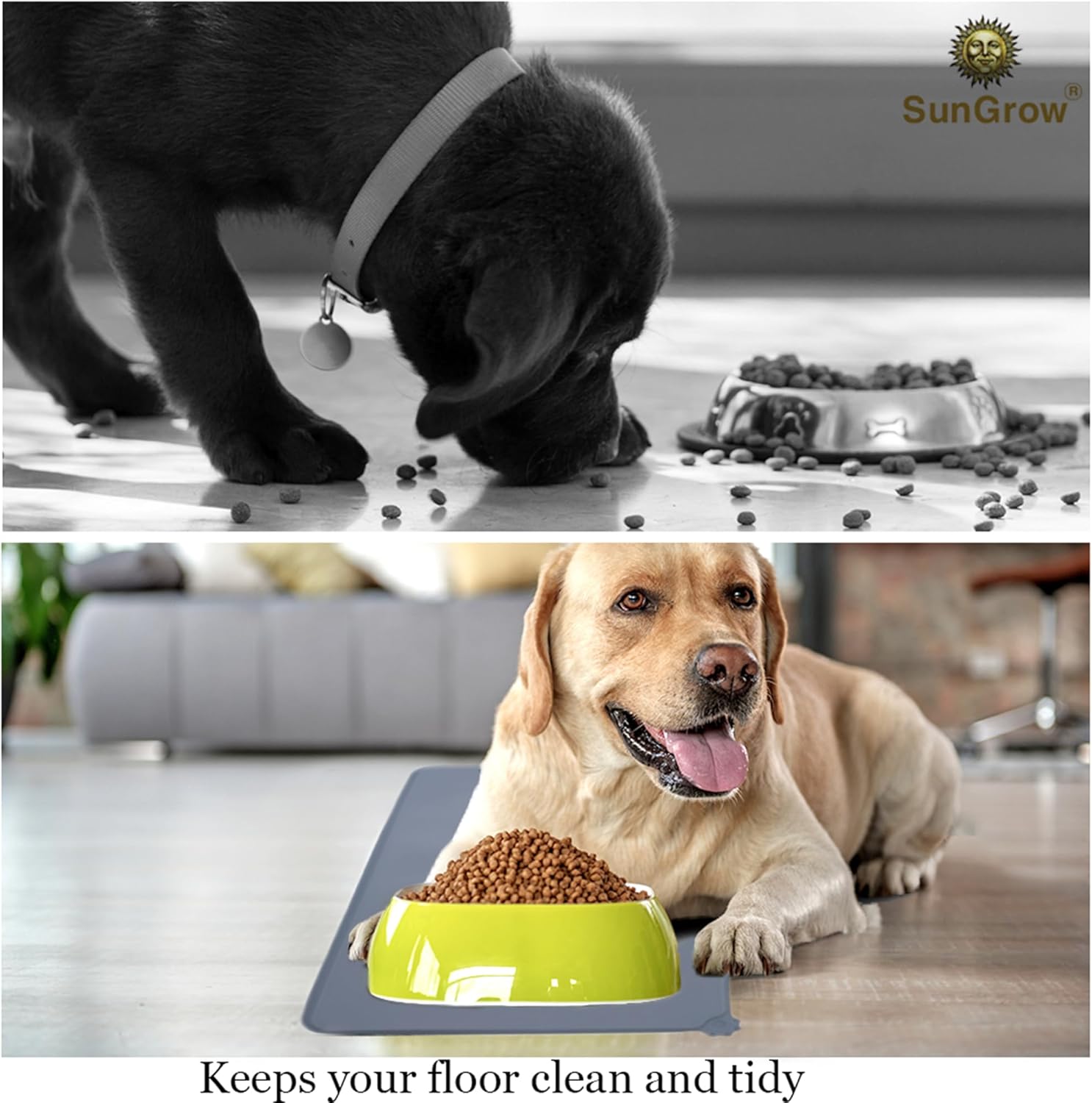 Silicone Pet Feeding Mat for Dogs & Cats – Non-Skid Waterproof Food & Water Bowl Mat with Raised Edges, Easy to Clean Pet Food Floor Mat, Durable Gray Pet Placemat, 19 x 12 Inches - Image 4