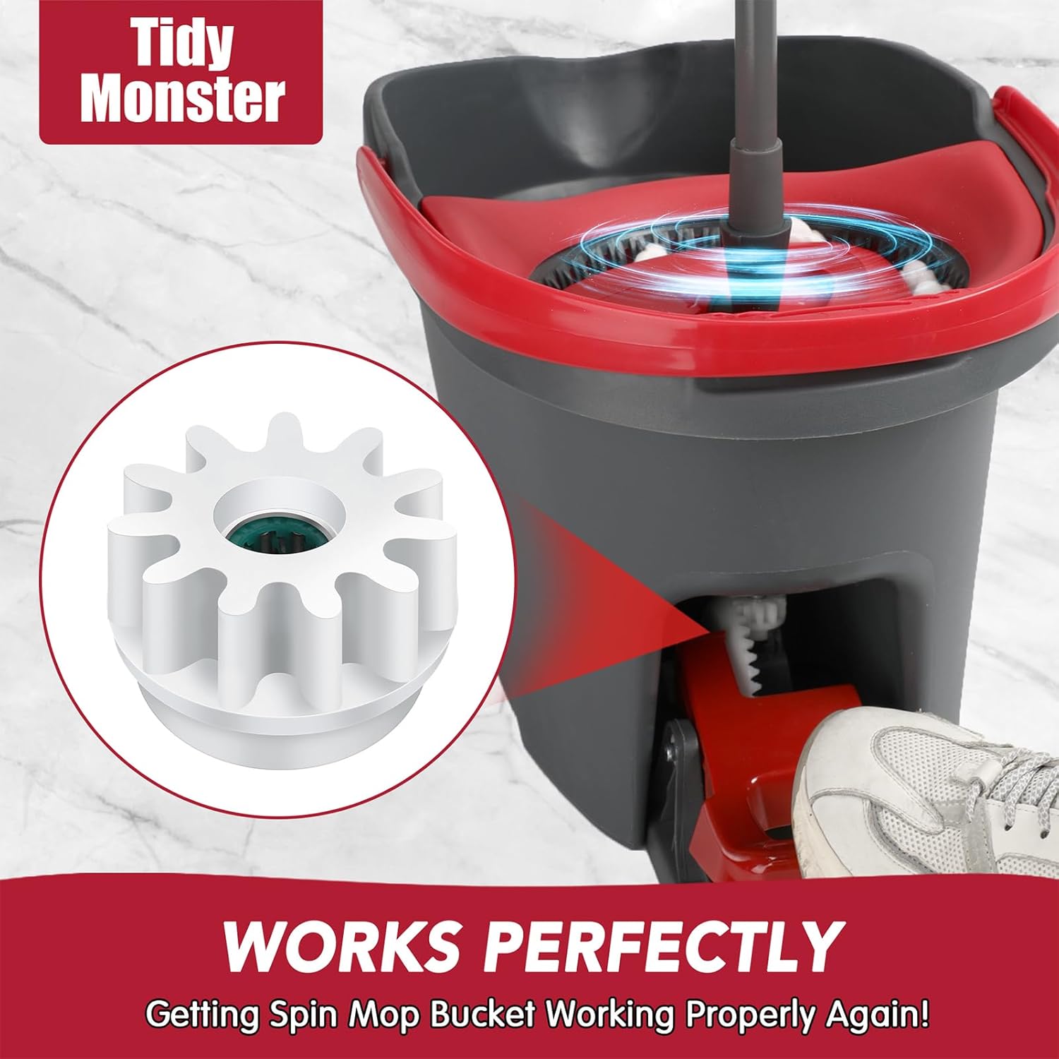 Pedal Bearing Replacement for OCedar Mop Bucket - Easy Fix for O-Cedar Easywring Bucket System. 2 Pack One Way Clutch Gear Sprockets Repair Compatible with 90% Rotation Mop Bucket on the Market. - Image 7