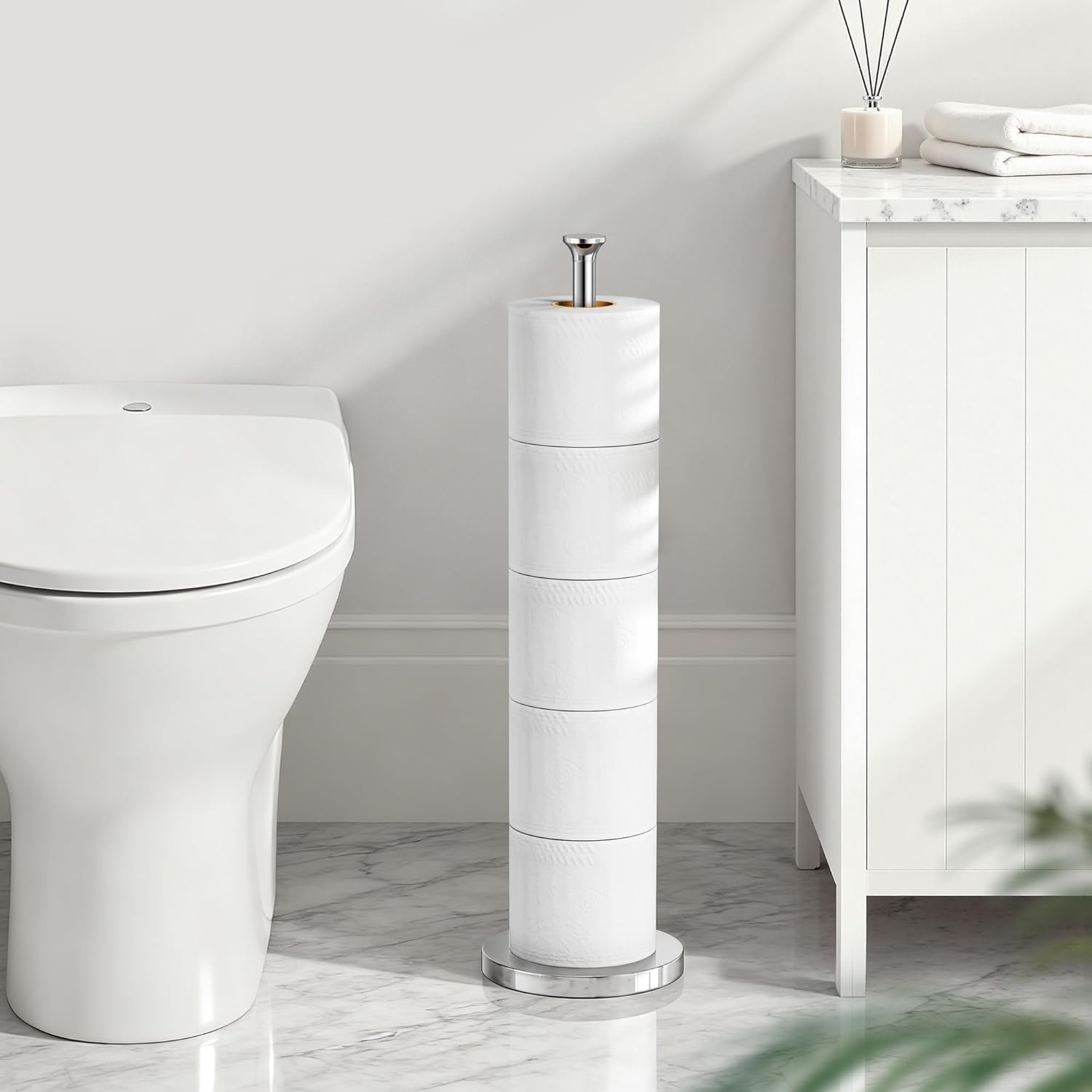 Toilet Paper Holder Stand(with Reserve Function), Free-Standing Spare Rolls Storage Holder, Stainless Steel, Modern Design - Image 8