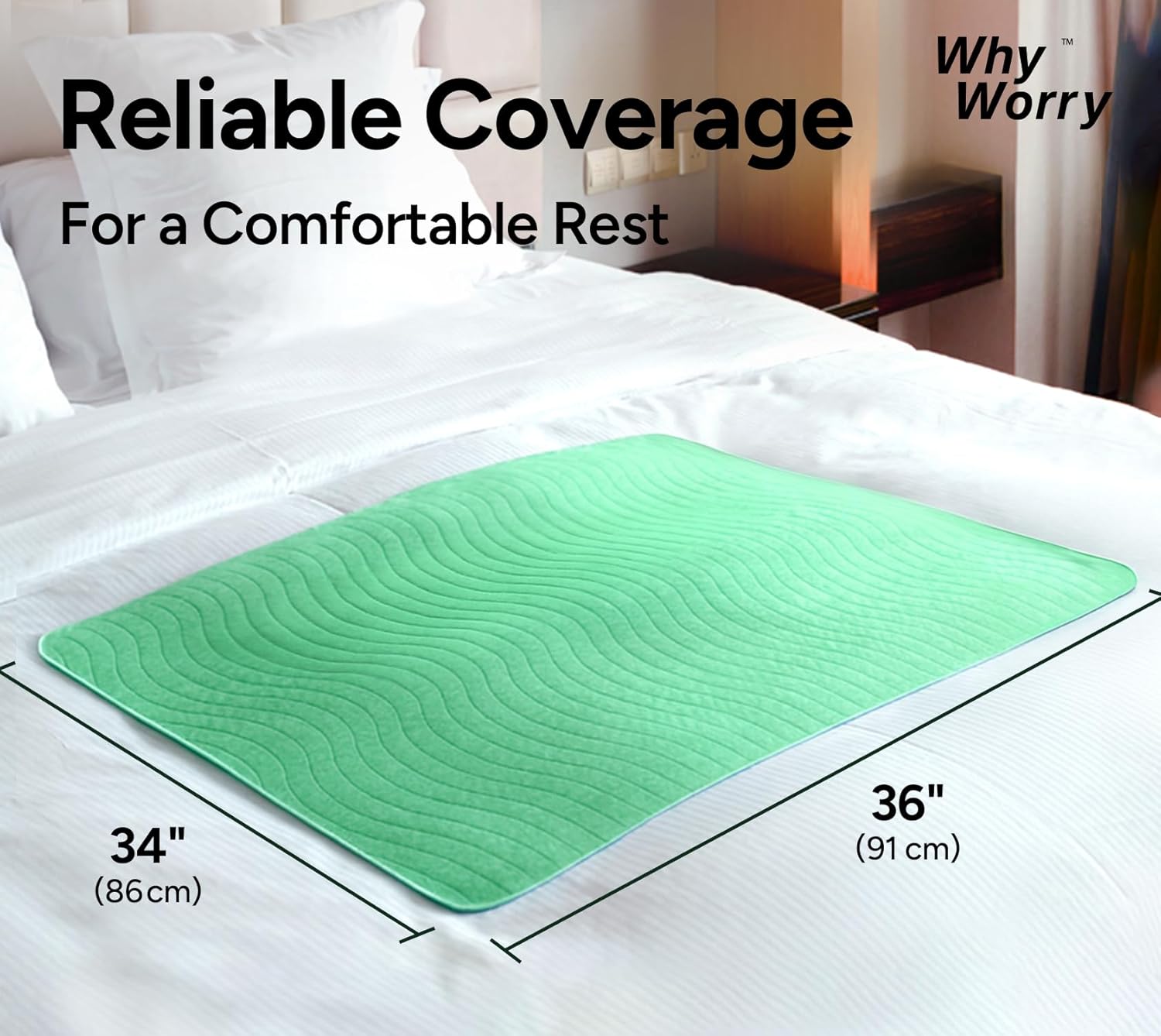 WhyWorry Washable Bed Pads for Adult Incontinence, 34" x 36" (Pack of 2) Washable Pee Pads for Bed Wetting, Heavy Absorbency Reusable Underpads for Elderly & Kids, Waterproof Mattress Protector, Green - Image 2