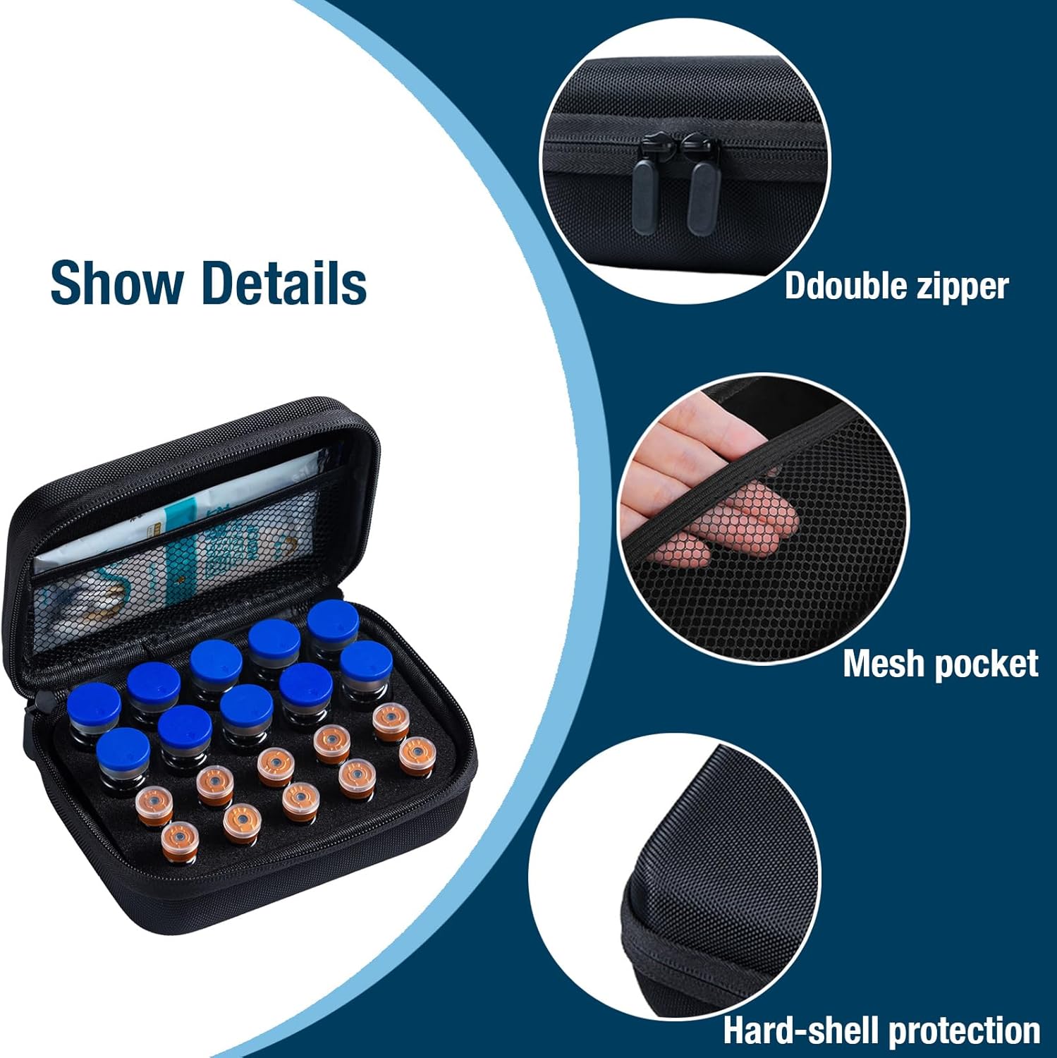 Peptide Case for Fridge, 20 Vials Holder, Fits 1ml 3ml 5ml 10ml Vials Storage, Not Fit Tall 10ml Vial,Diabetes Medication Organizer, No Vials, Black - Image 4