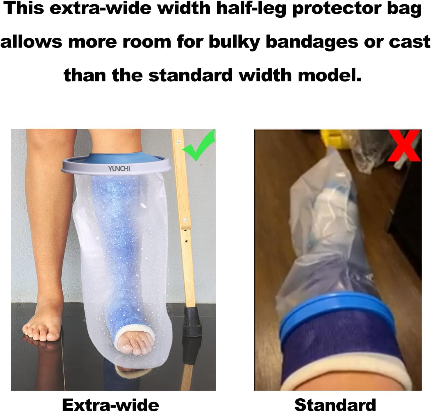 YUNCHI Waterproof Cast Cover for Shower, Extra Wide Leg & Foot Protector for Adults, XL Size, Fits Calf 13 to 28 Inches - Image 5