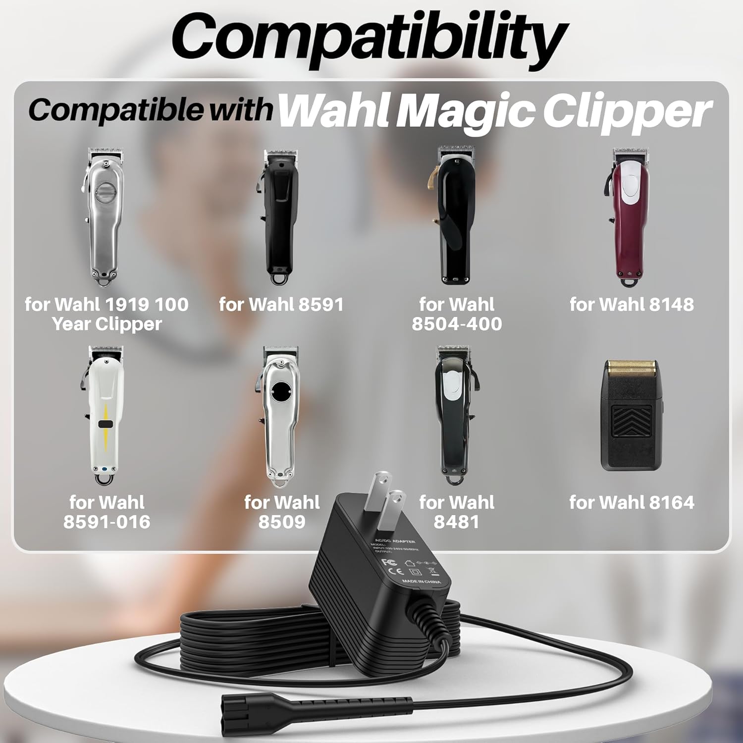 Charger for Wahl Magic Clip 8164/8591/8148/8504 Electric Cordless Clipper Trimmer, 1919 100 Year Hair Clipper, 5-Star Magic Clippers Cordless Trimmer - Image 2