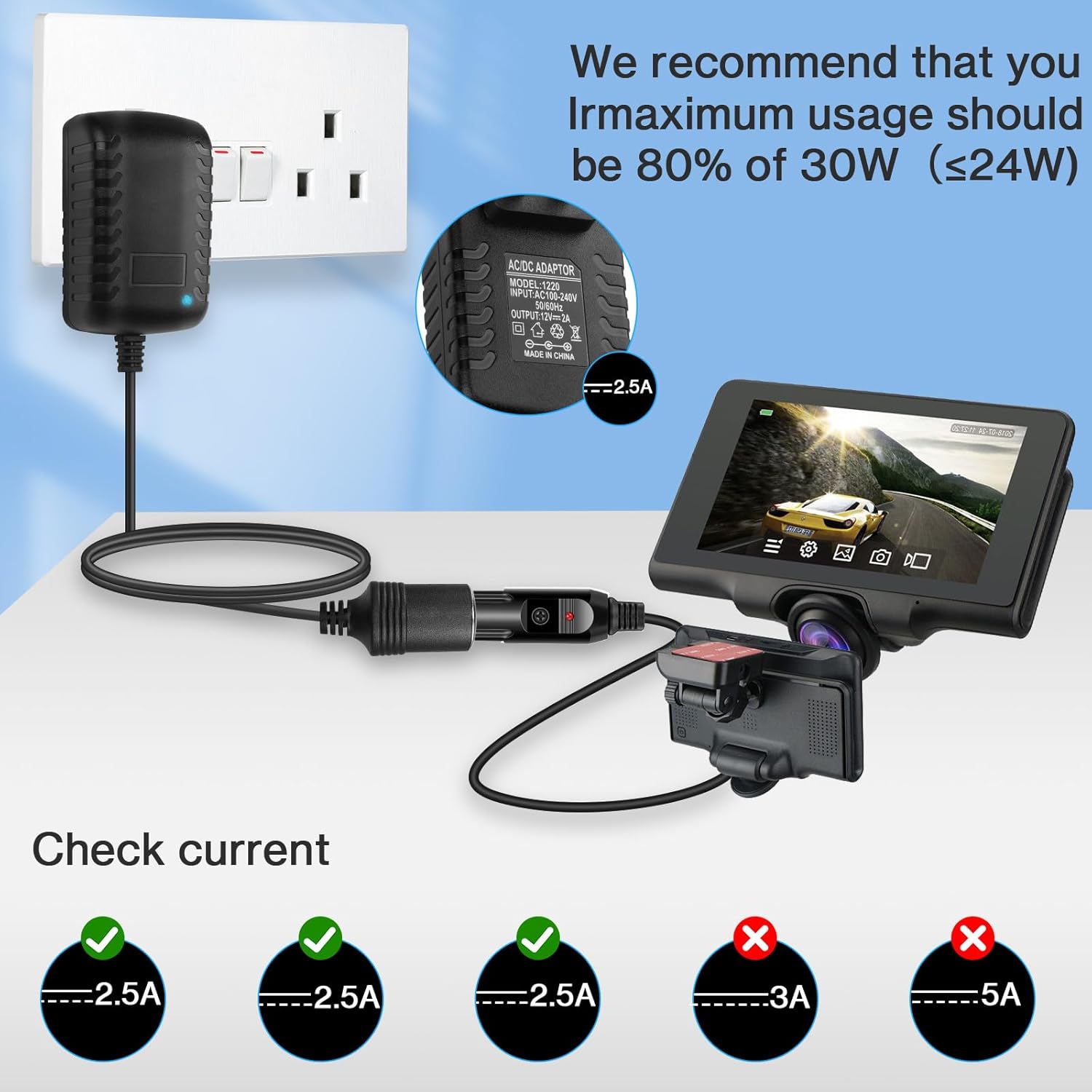 Herfair AC to DC Converter 2A 24W Car Cigarette Lighter Socket Adapter Power Cable 110-240V to 12V AC/DC for Automobile Home Use Car to Wall Plug( Only for Device Under 24W) (Pack of 1) - Image 5