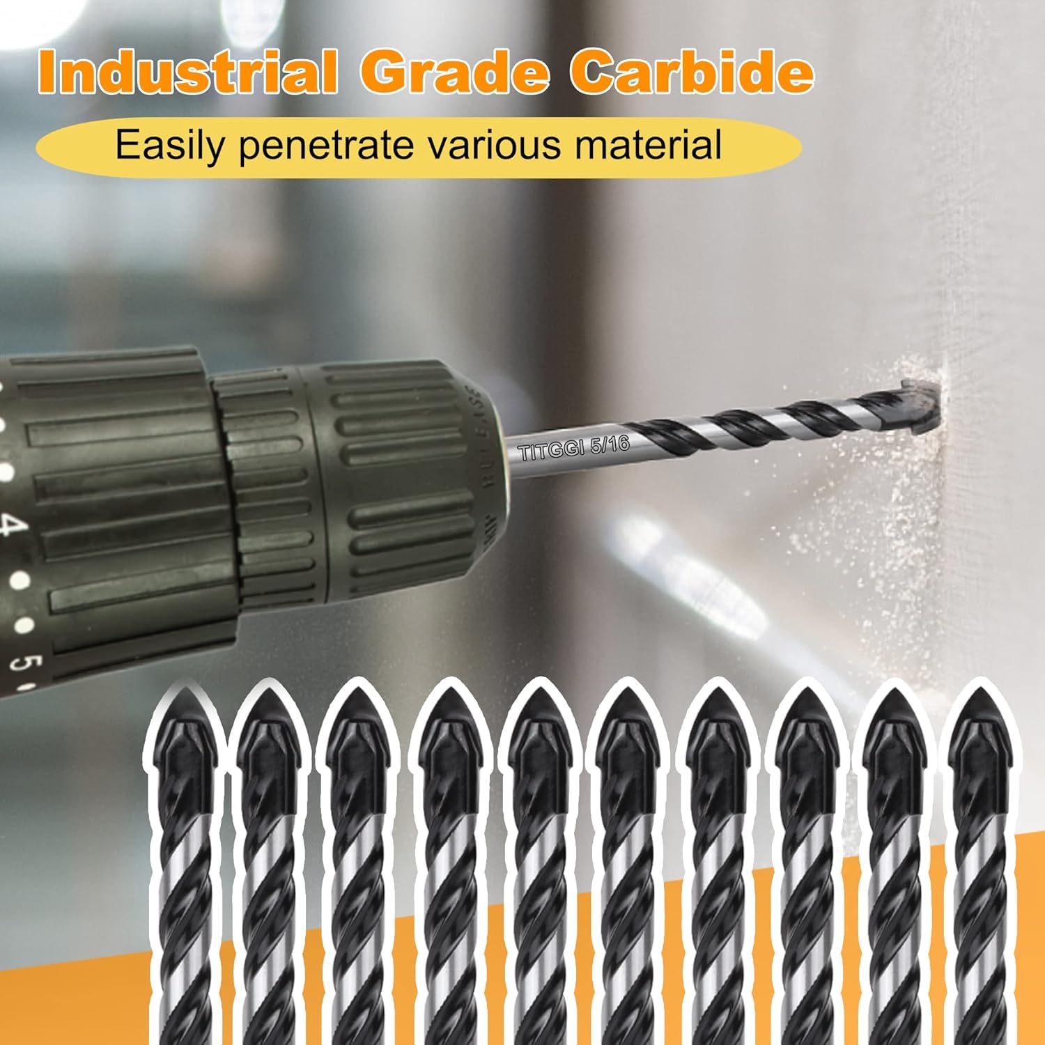 TITGGI 5/16" (10PCS) Masonry Drill Bit Set & Cement Drill Bits, Professional Concrete Drill Bit Set for Glass/Brick/Plastic/Cement/Wood/Tile/Etc, Industrial Strength Carbide Drill Bit Tip - Image 2