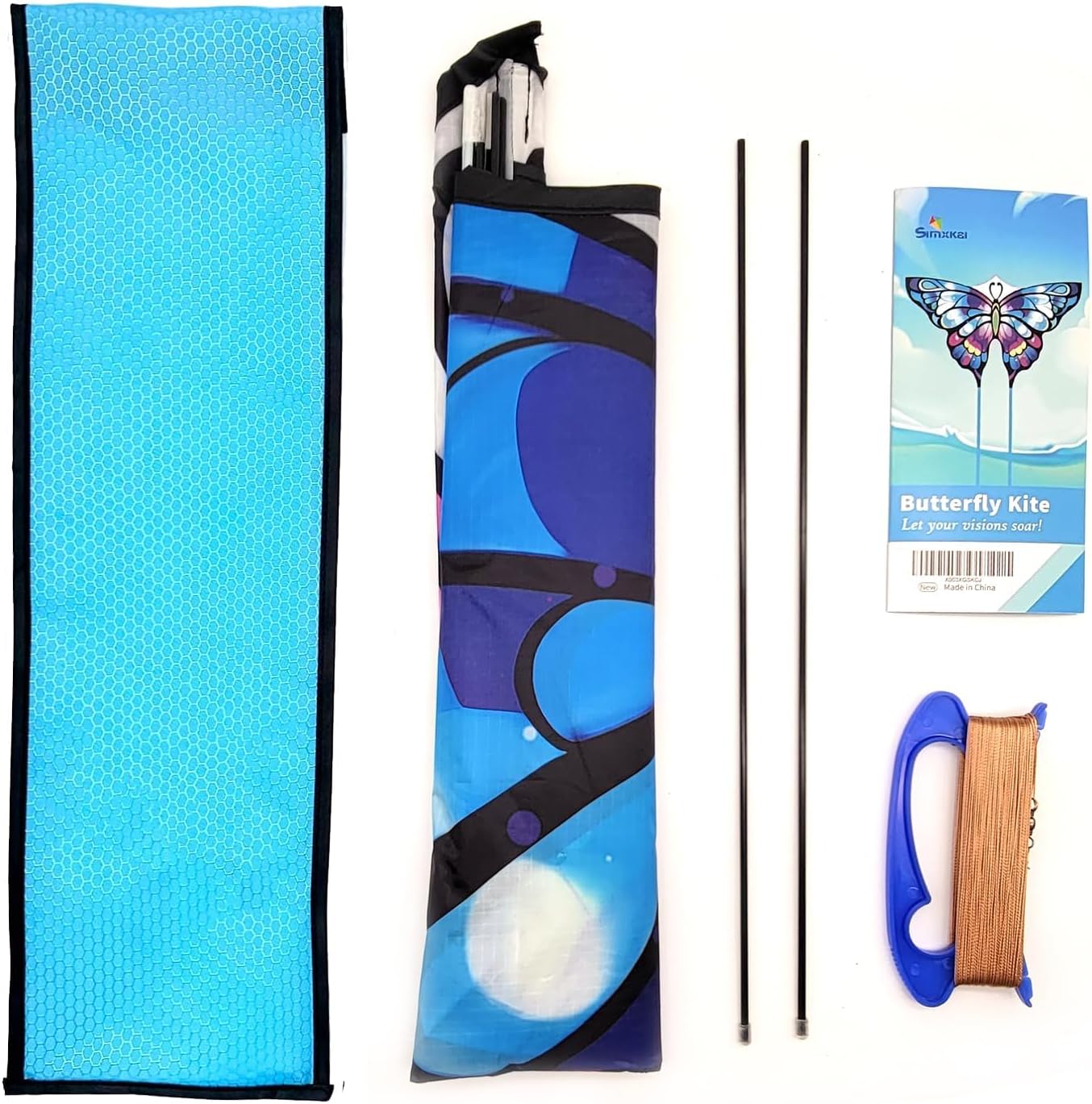 Simxkai Butterfly Kite for Kids & Adults, Easy to Fly Blue Big Kite for Beginners, Line Handle Included (1Pack 2Pack) - Image 7