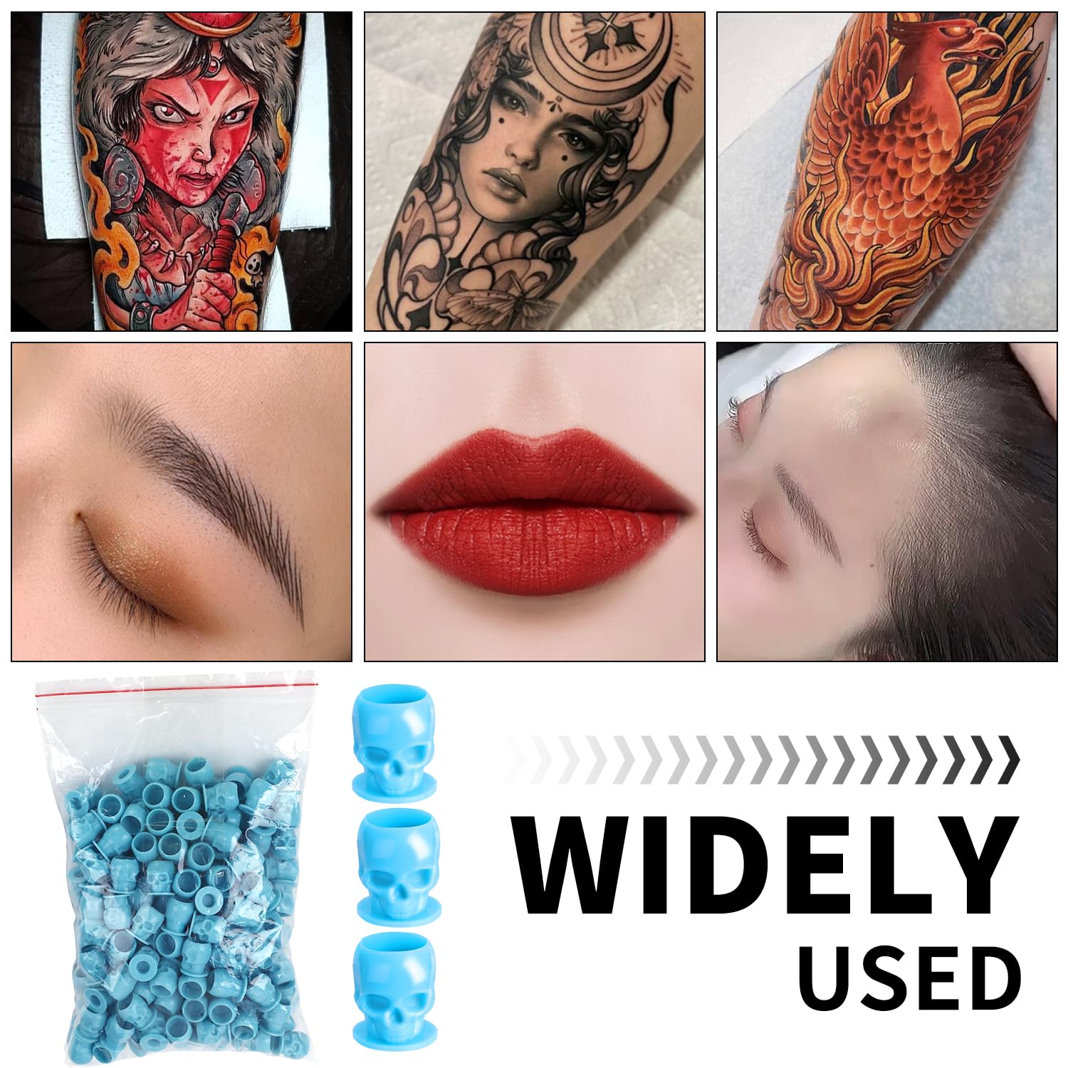 Tattoo Ink Caps 200PCS Disposable Skull Plastic Ink Cups for Tattooing Makeup Eyebrow Eyeliner Lip Pigment Holder Cups with Base Tattoo Supplies and Accessories (Blue) - Image 5