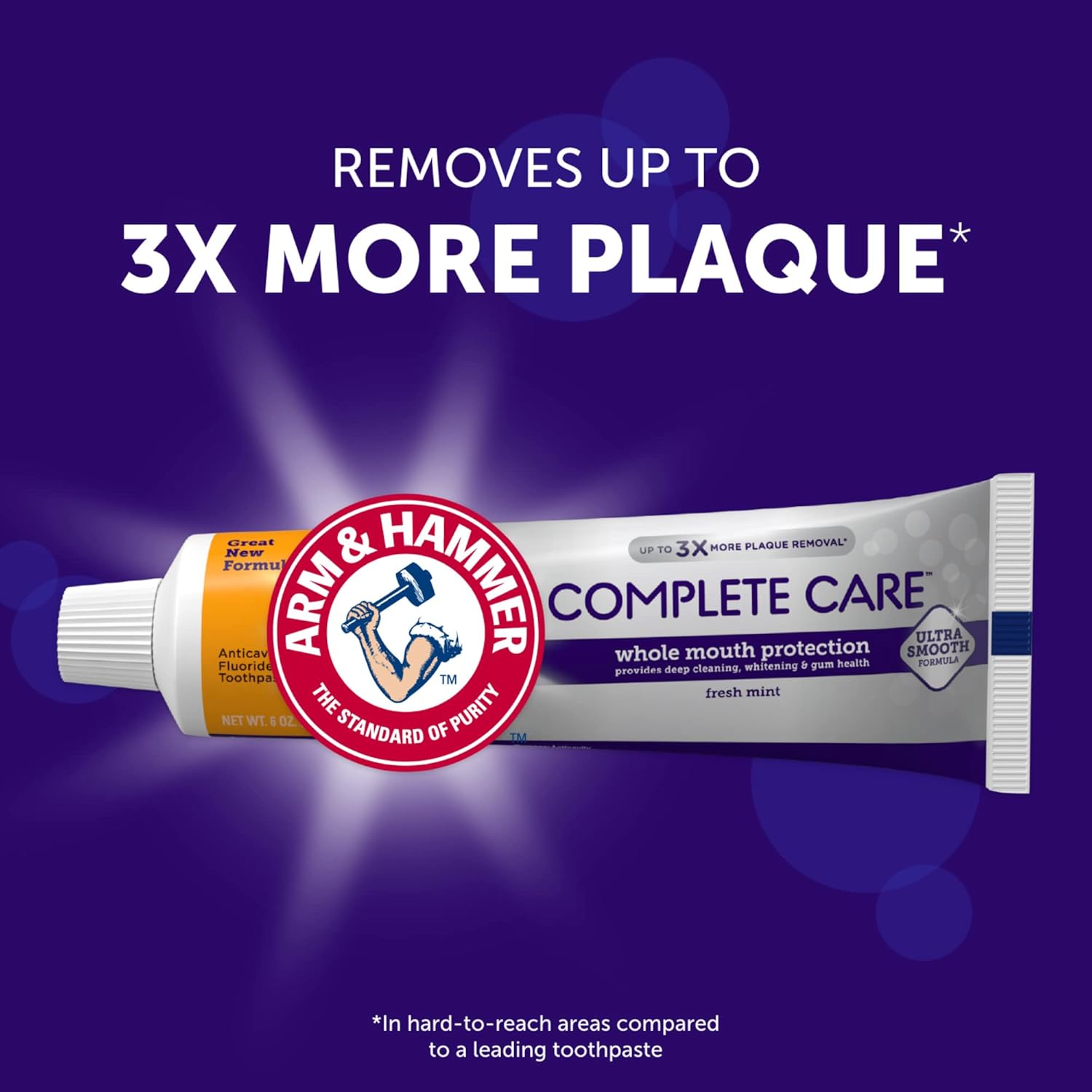 ARM & HAMMER Complete Care Toothpaste, Teeth Whitening Toothpaste, Fluoride, Whole Mouth Protection, Fresh Mint Flavor, 6.0 oz (Pack of 1) - Image 2