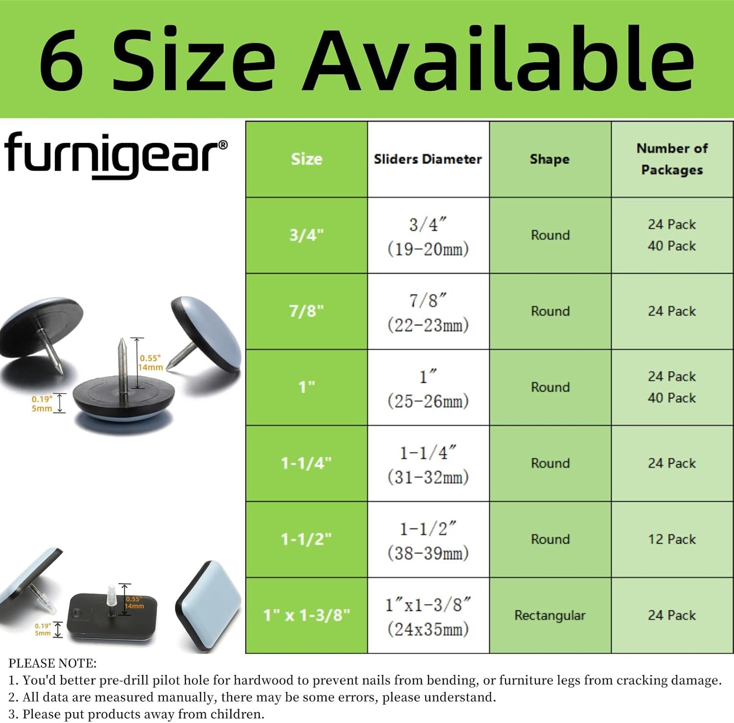 1" Nail on Furniture Sliders (24 Pack) - Furnigear Heavy Duty PTFE (Teflon) Chair Sliders Glides Wooden Furniture Movers Move Your Furniture Easily & Safety - Best Chair Leg Floor Protectors - Image 4