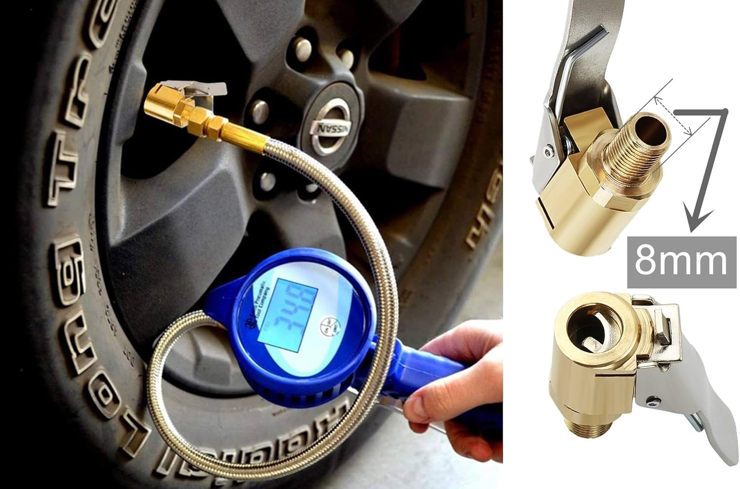 2Pack 8mm Tire Air Chuck with Clip Adapter, No Leakage Tire Chucks for Vehicle Inflator Compressor Pump Connect Accessories Tool, Brass Locking Tire Inflator Nozzle Adapter Connect 8mm - Image 6