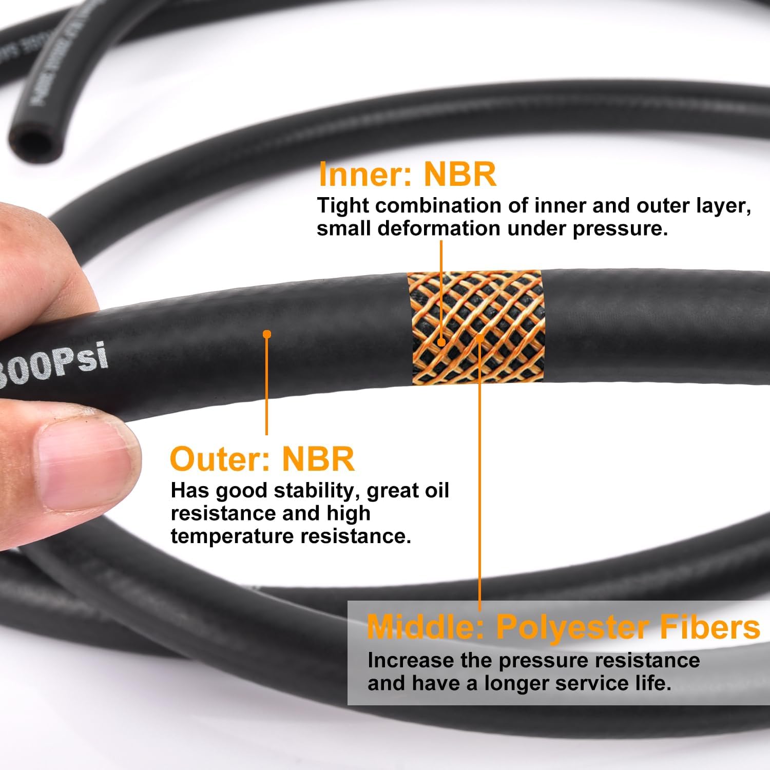 1/2 Inch ID Fuel Line Hose - 5FT Marine Grade Fuel Line with 4PCS Hose Clamps,300PSI High-Pressure Fuel Line for Automotive Fuel Systems Engines (1/2" ID-5Ft) - Image 4