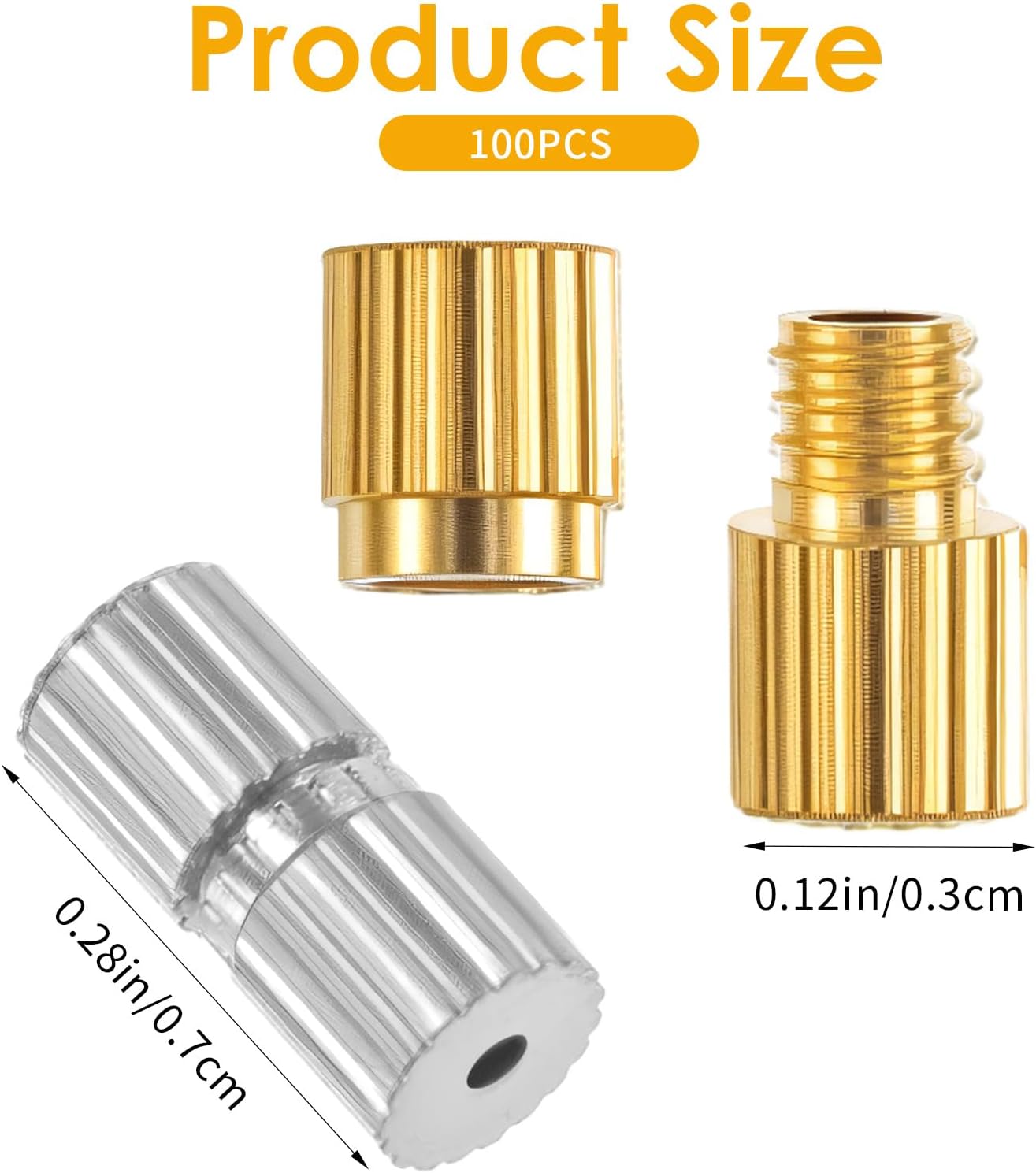 100 Pcs Barrel Screw Clasps Jewelry End Tip Caps Brass Barrel Tube Fastener Cord End Caps Waist Beads Craft Supplies for Christmas DIY Bead Necklace Bracelet Earring Jewelry Making - Image 2