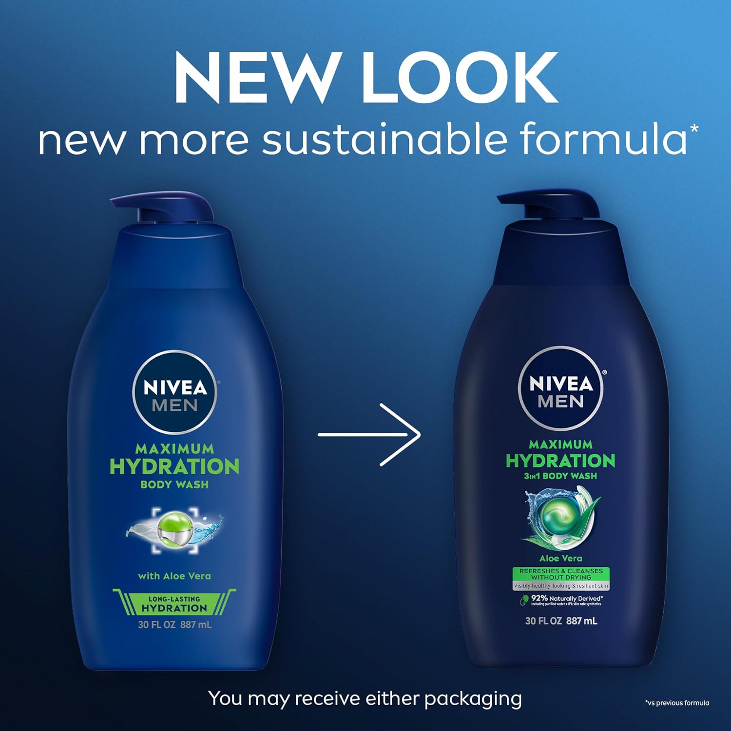 Nivea Men Maximum Hydration Body Wash for Dry Skin, Aloe Vera Enriched, 3-in-1 Moisturizing Body Wash, Face and Hair, Paraben Free, Vegan Formula, 30 Fl Oz Bottle - Image 2