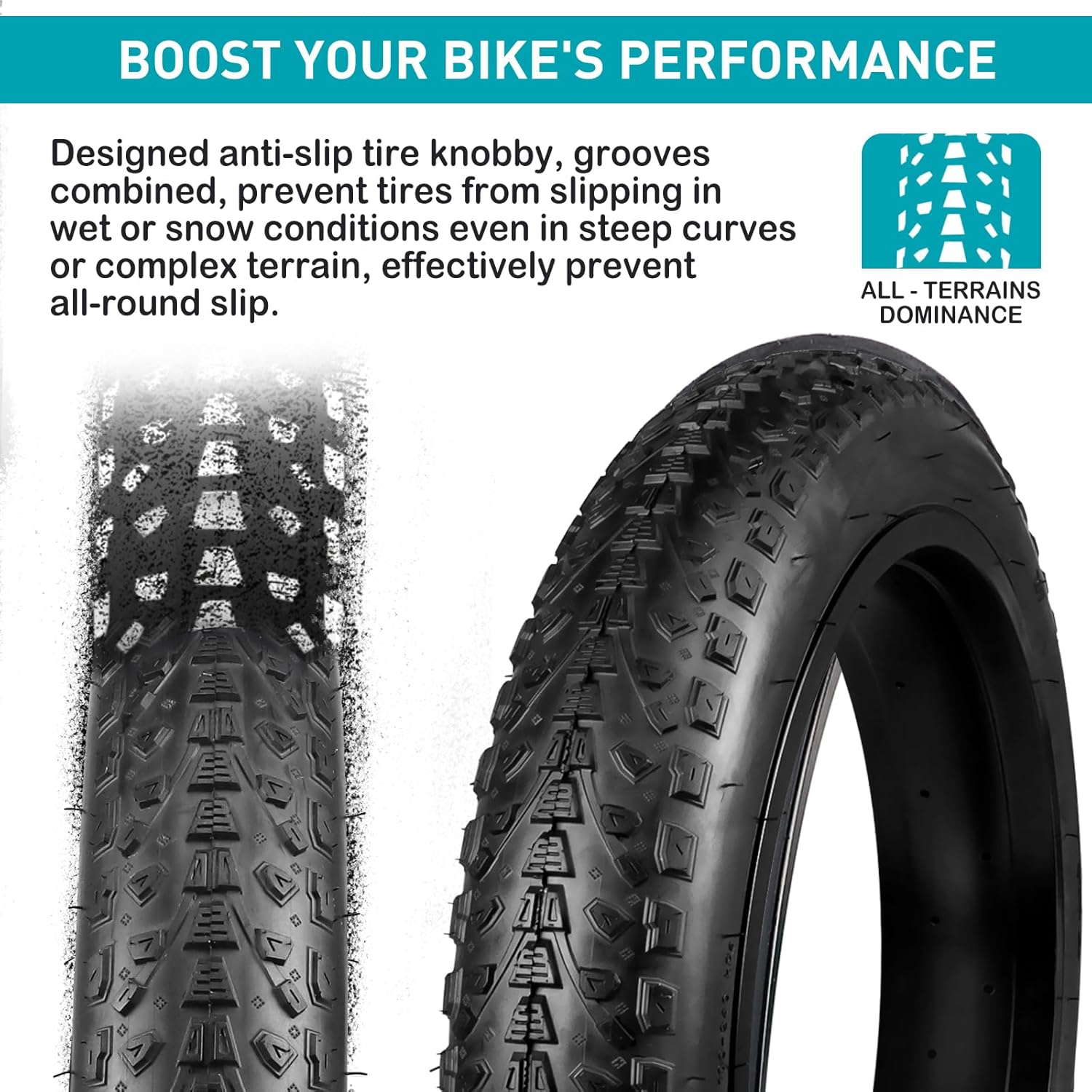 MEGHNA Fat Bike Tire 24 inch Electric Bike Tire All - Terrain High Traction Fat Tire 24 x 30 inch Foldable Tire Replacement for E - Bike Mountain Bike - Image 3