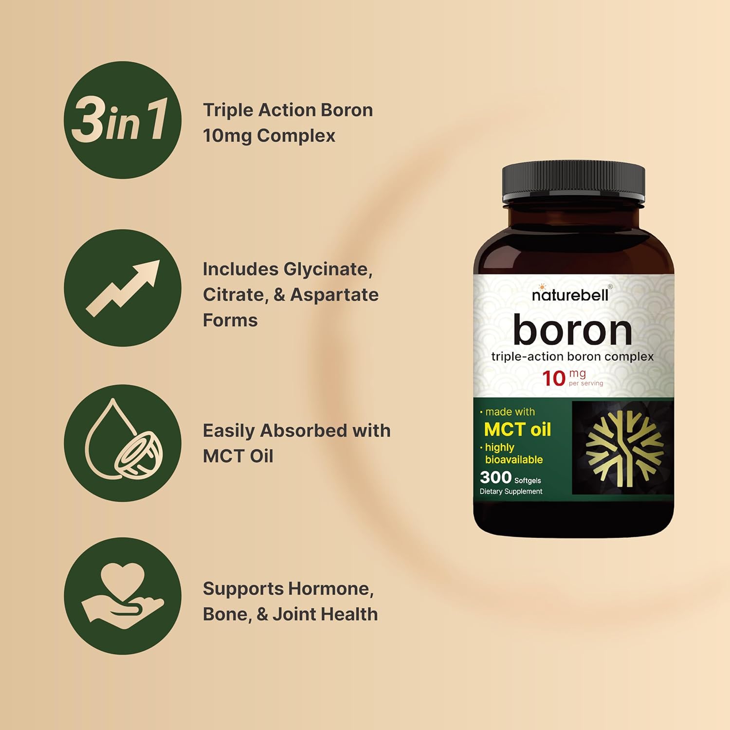 Boron 10mg, 300 Softgels with MCT Oil | High Absorption | Triple Action Boron Supplement for Men & Women | Glycinate, Citrate, & Aspartate Complex | Trace Minerals for Hormone, Bone, & Joint Support - Image 3