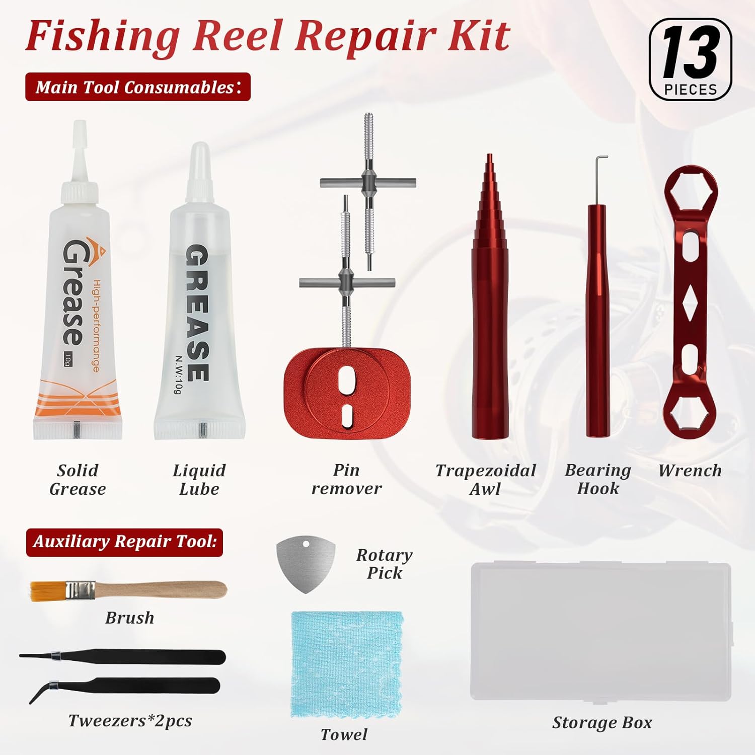 THKFISH Fishing Reel Repair Tool Kit, 13 Pcs Fishing Reel Bearing Tool Kit Remover Reel Bearing Remover Kit for Baitcasting Reel Lightweight DIY Use Tools - Image 7