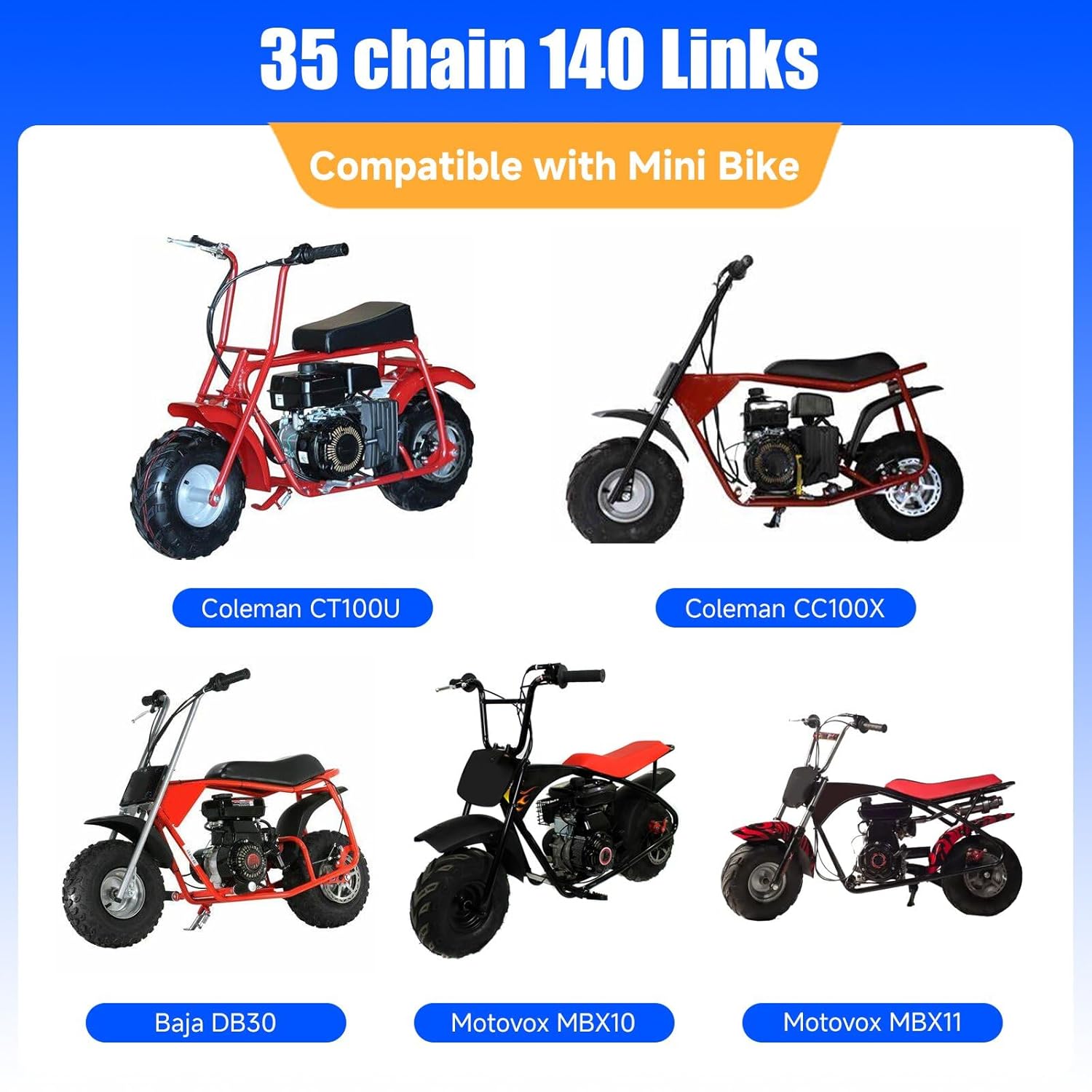 YOXUFA #35 Roller Chain for Mini Bike Coleman CT100U CC100X Baja Doodle Bug Dirt Bug Racer DB30 Motovox MBX10 MBX11 MMB80 Predator 79cc 97cc 100cc Engine Powersports Parts 140 Links Drive Chain - Image 2