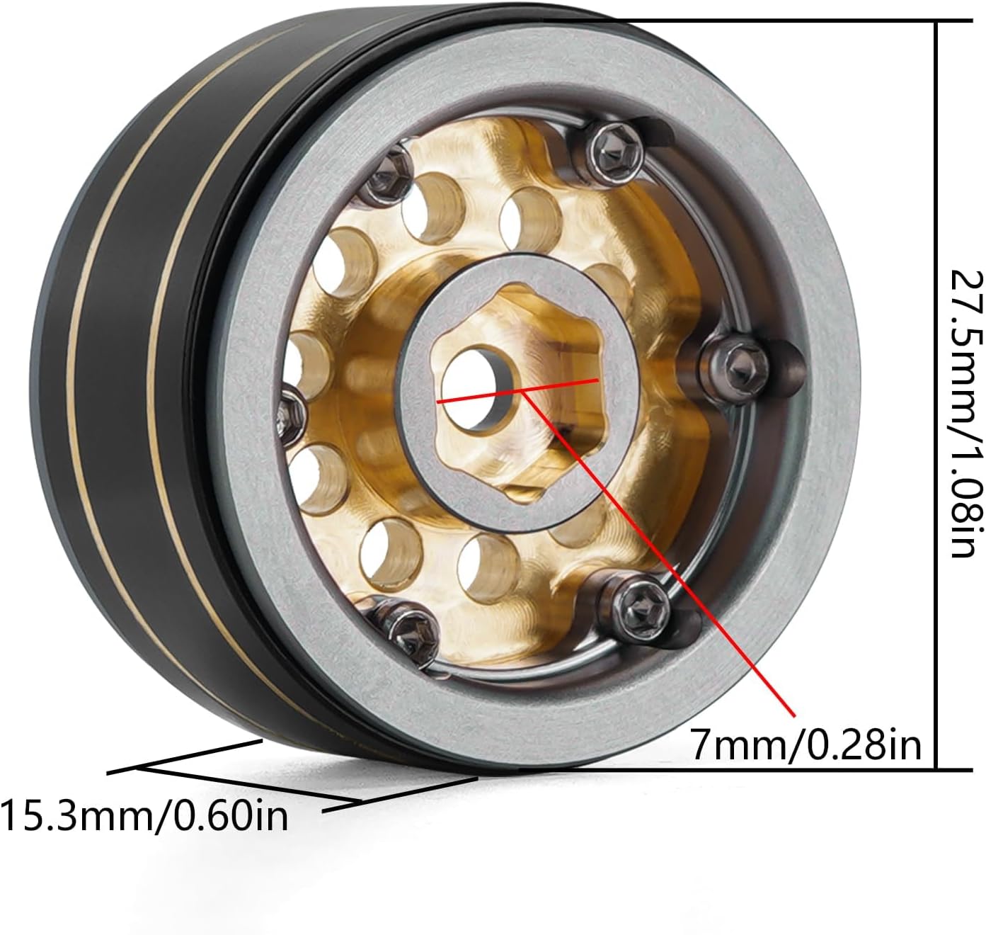 INJORA 1.0 Beadlock Wheel Rims Black Coating Brass Rims for 1/24 1/18 RC Crawler Car Axial SCX24 AX24 TRX4M FCX24, 39g(Grey) - Image 3