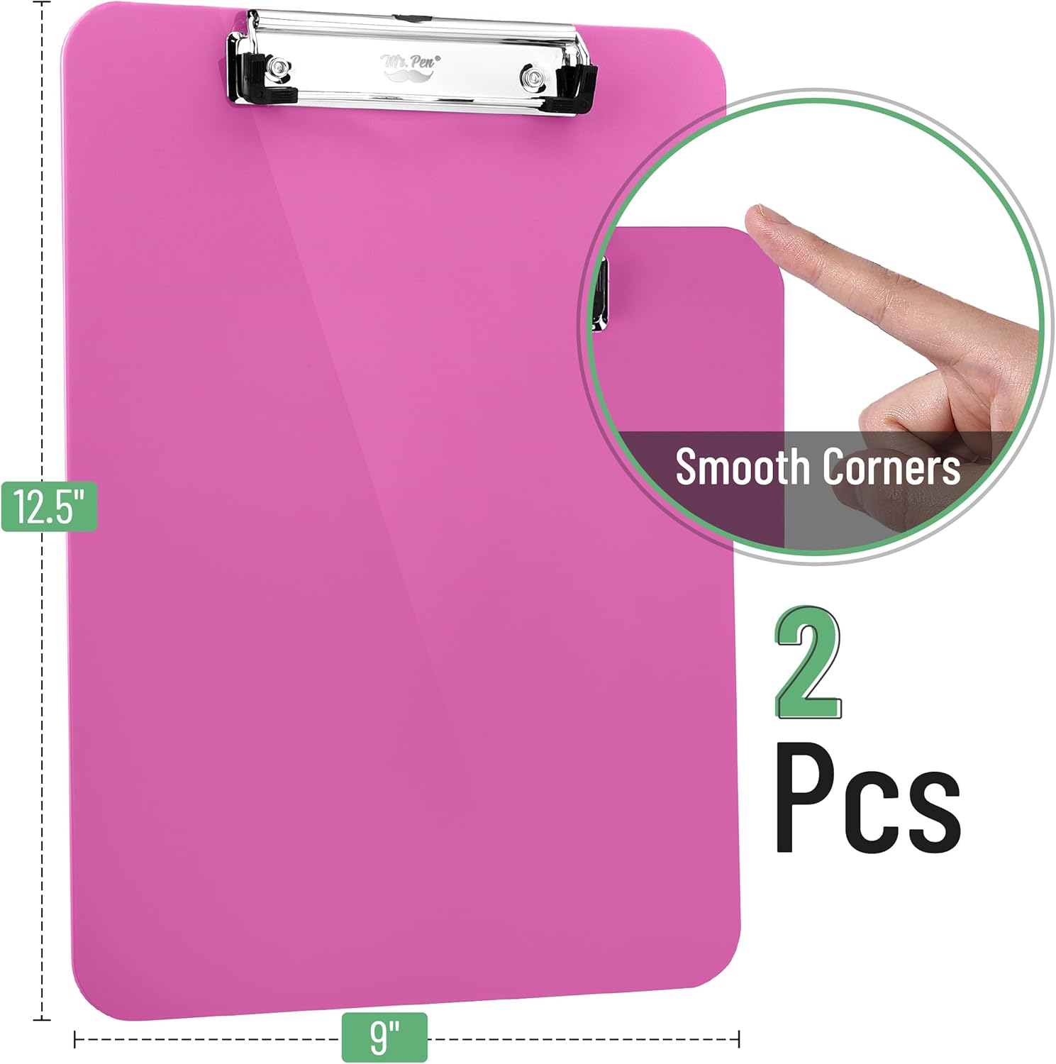 Mr. Pen- Plastic Clipboard, 12.5" x 9", 2 Pack, Hot Pink Clipboard Plastic, Low-Profile Metal Clip with Retractable Hanging Hole - Image 2