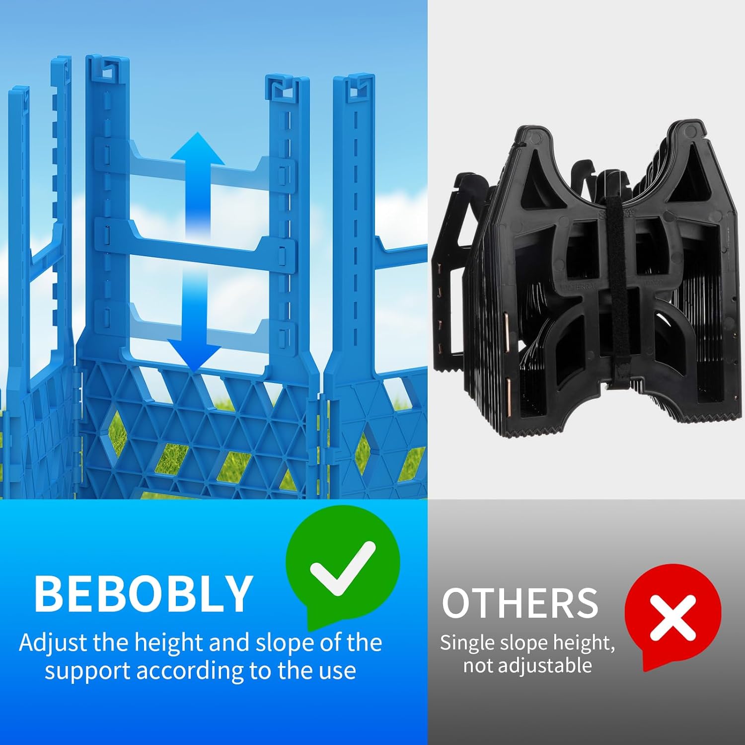 BEBOBLY RV Sewer Hose Support 10FT with Secure Rubber Band & Carry Strap, RV Sewer Hose Holder Adjust Height for Travel Trailers, RV, Campers | Avoiding Obstacles & Deep Cradles, Quick Setup/Collapse - Image 4