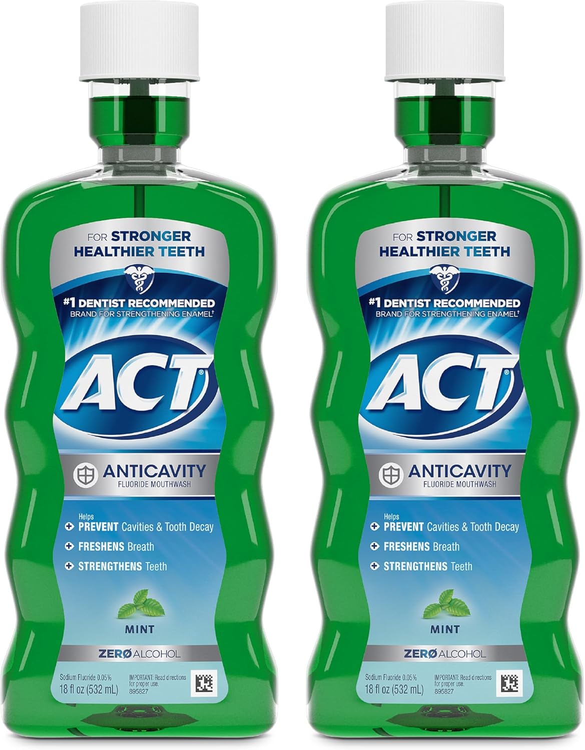 ACT Anticavity Fluoride Mouthwash with Zero Alcohol, Prevents Cavities, Freshens Breath & Strengthens Teeth, Mint Flavor, 18 fl. oz., 2 pk