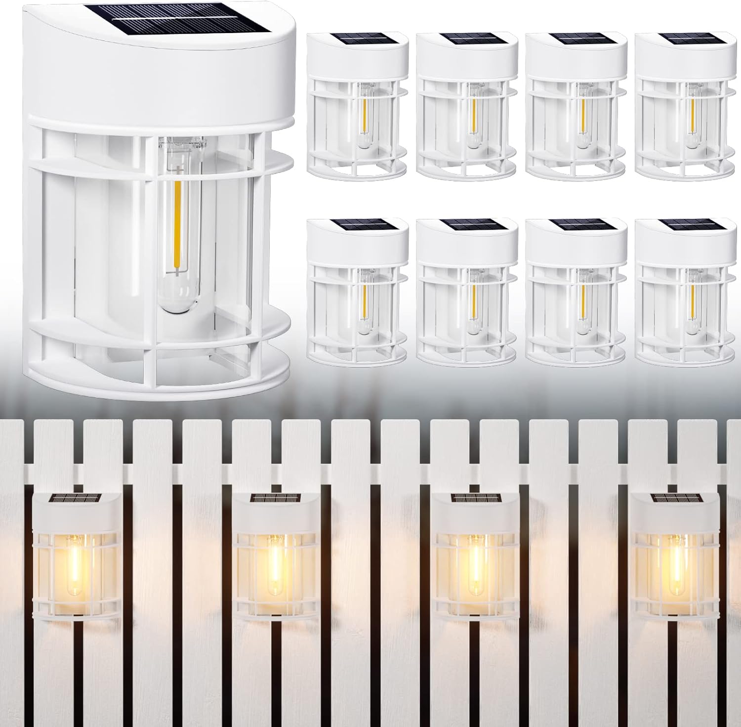Solar Fence Lights, 8 Pack Deck Light Solar Powered, Waterproof Solar Outdoor Lights Decorative for Garden Backyard Fence Post Patio, White - Image 2