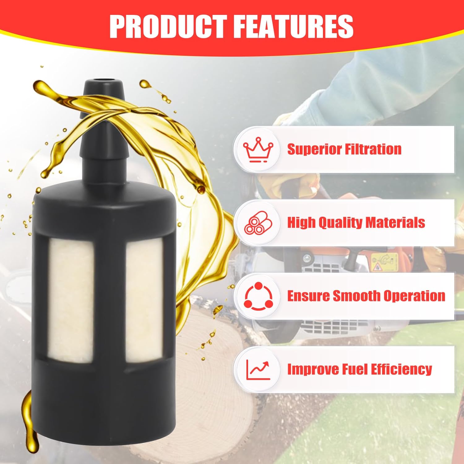 Podoy Fuel Filter Compatible with Stihl Poulan Husqvarna Zama ZF-1 ZF1 Chainsaw Trimmer Fits 1/8" ID Fuel Line (Pack of 10) - Image 6