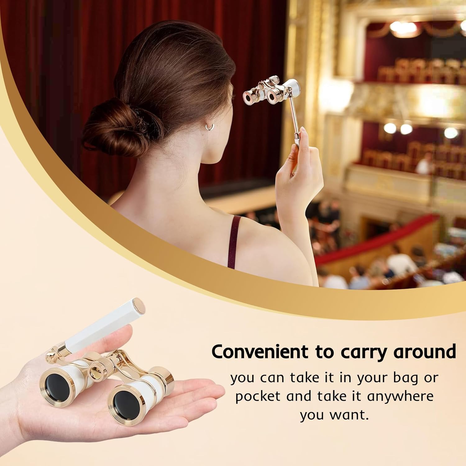 Opera Glasses Binoculars,3X25 Theater Binoculars with Foldable Handle for Adults Kids Women,Small Portable Opera Glasses for Theater and Concert Viewing (White with Handle) - Image 4