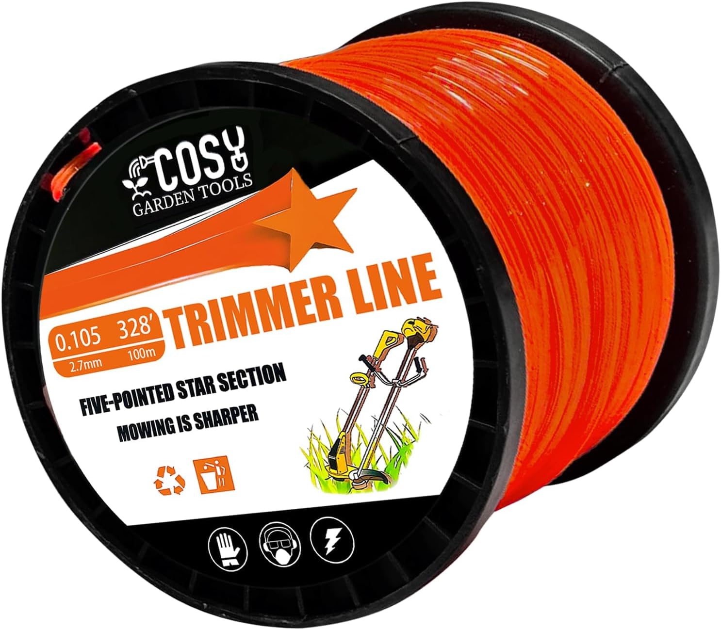 .105" String Trimmer Line, Commercial Grade Orange Pentagon Weed Eater String, Premium Nylon Universal 0.105" Diameter x 328'