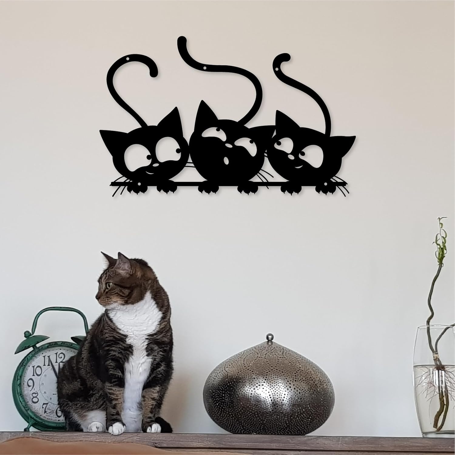 Monlyey Three Black Cat Wall Art, Metal Cat Wall Decor, Black Cat Wall Sculpture For Cats Lover, Minimalist Room Living Room Patio Wall DéCor (Length:12 Inches) - Image 4