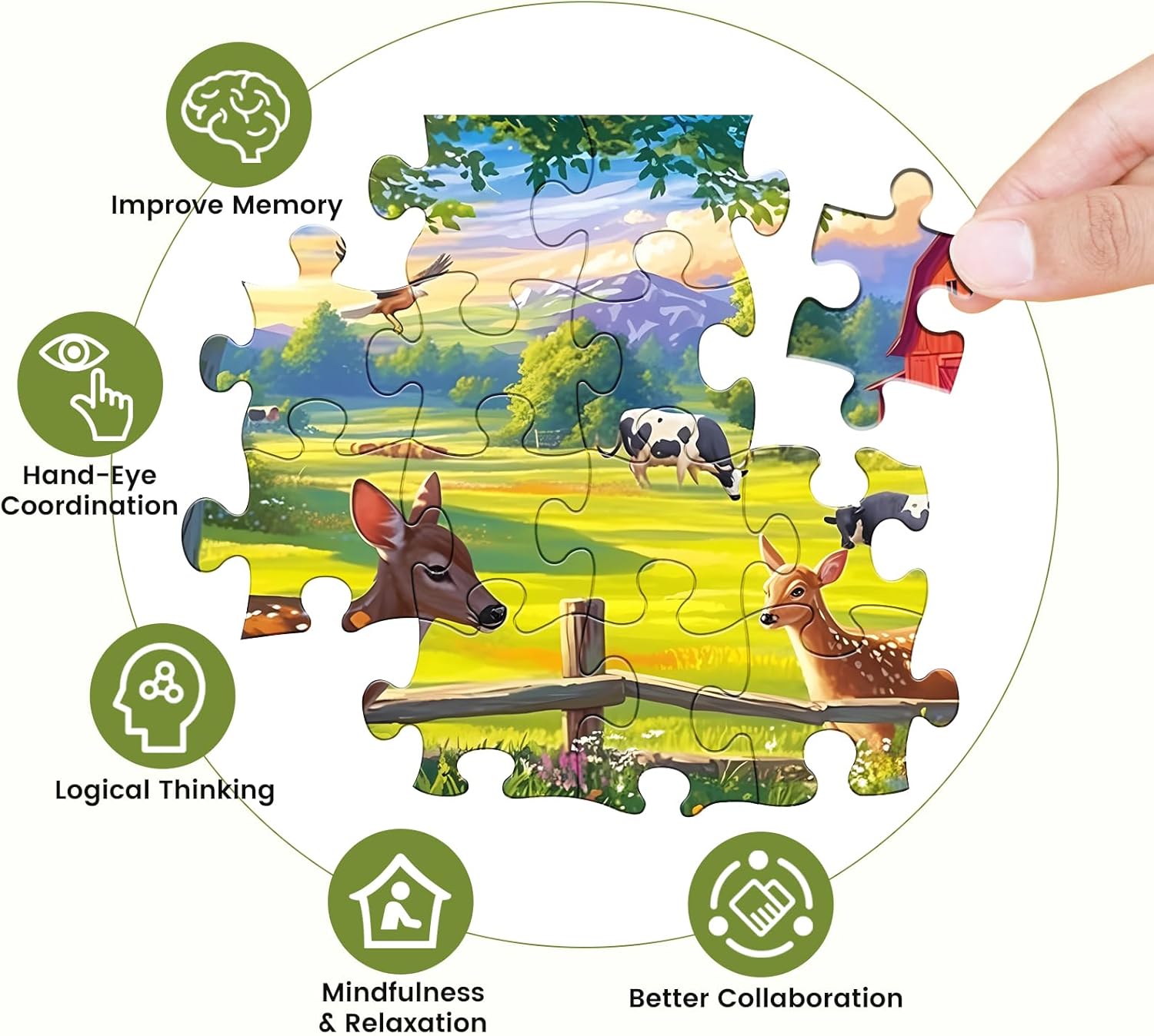 300 Pieces Puzzles for Adult Jigsaw Puzzle 300 Piece Children Elderly Puzzle Deer Cow Farm Puzzle Gift for Mom Dad Family Friend Family Activity Games Home Decor Wall Art 20.5x15IN - Image 5