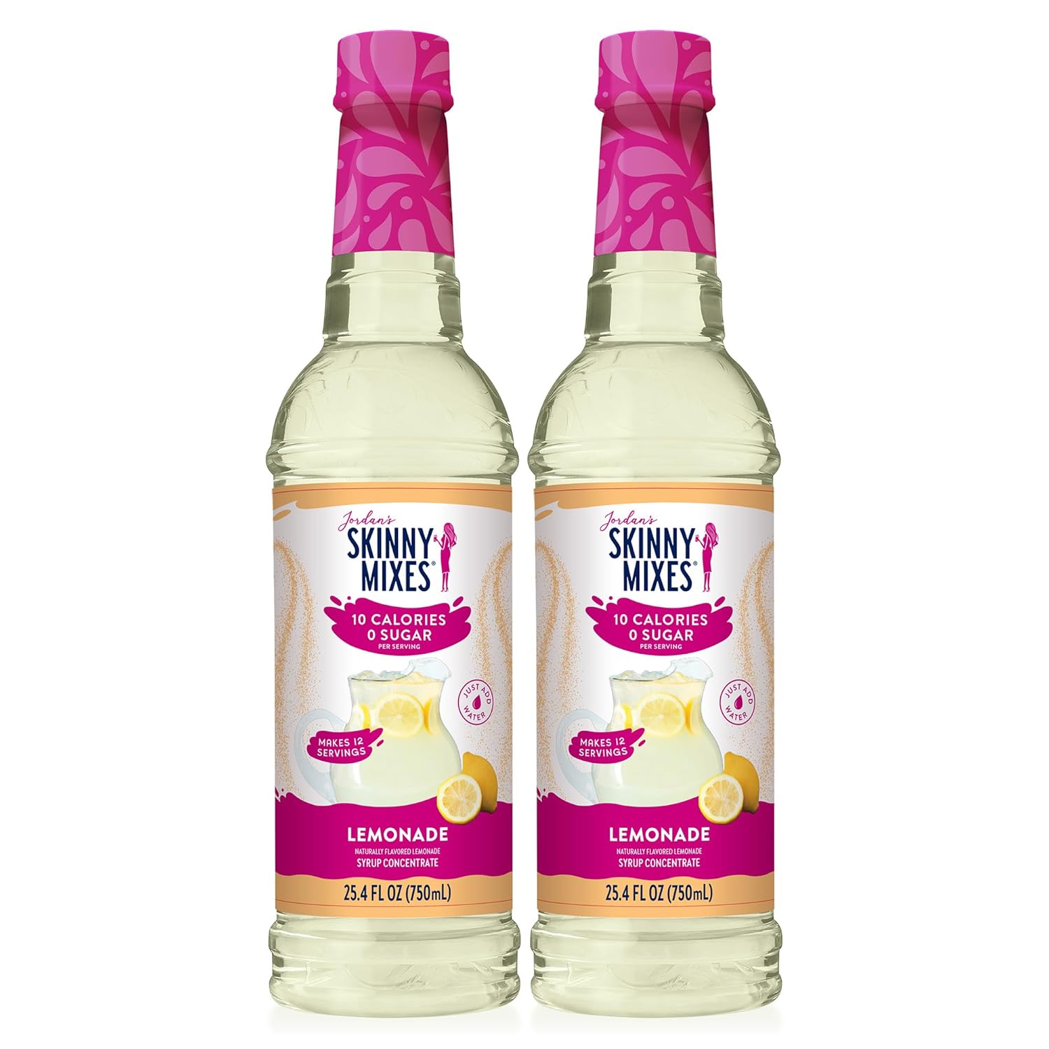 Jordan's Skinny Mixes Sugar Free Syrup, Lemonade Flavor, Fruit Flavored Water Enhancer, Drink Mix for Iced Tea, Lemonade, Drinks, Low Calorie Water Flavoring, Dairy & Gluten Free, Kosher, 25.4 Fl Oz, 2 Pack