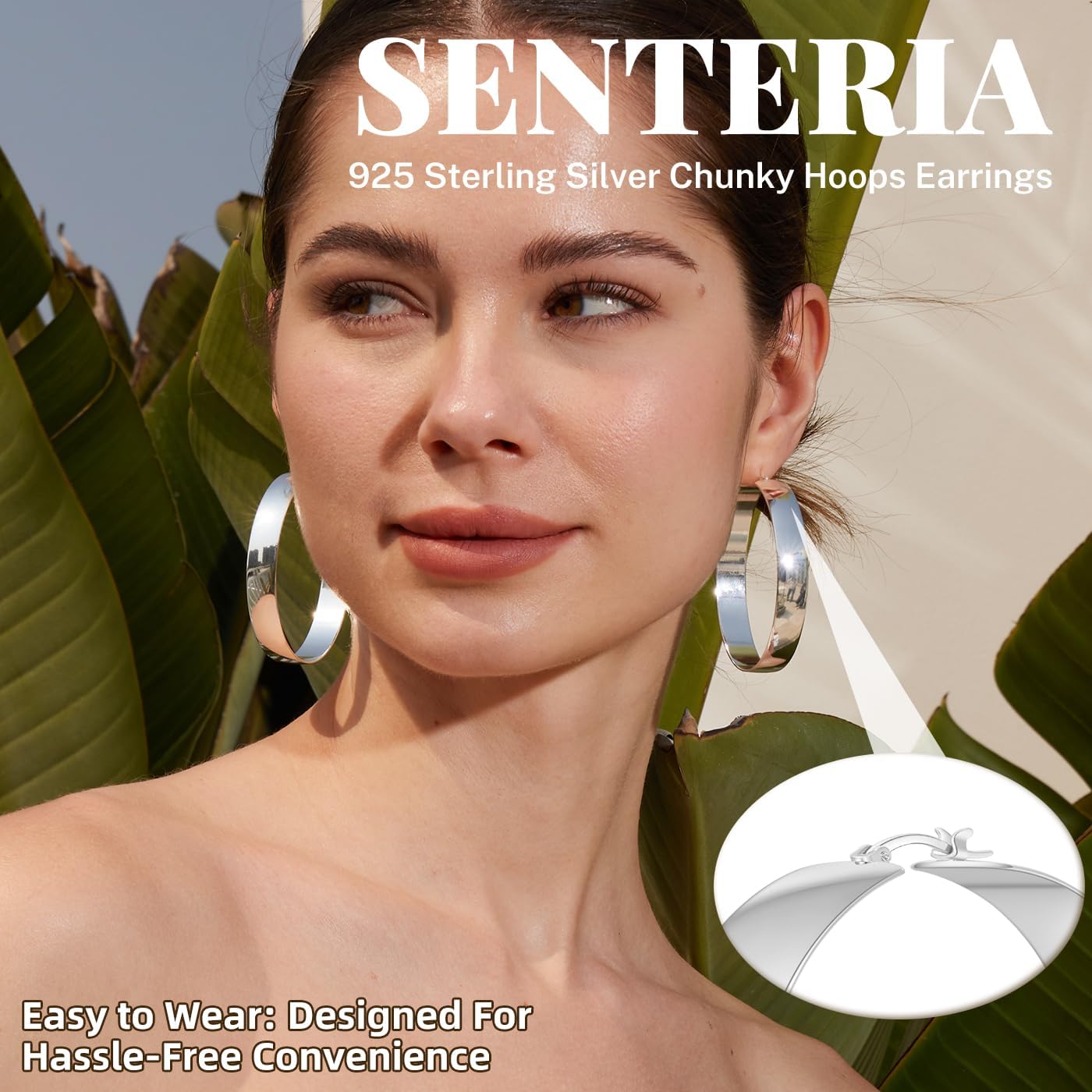 Senteria 925 Sterling Silver Hoop Earrings for Women Hypoallergenic Chunky Silver Hoop Earrings Lightweight Large Thick Silver Hoops Earrings for Women (50mm) - Image 2