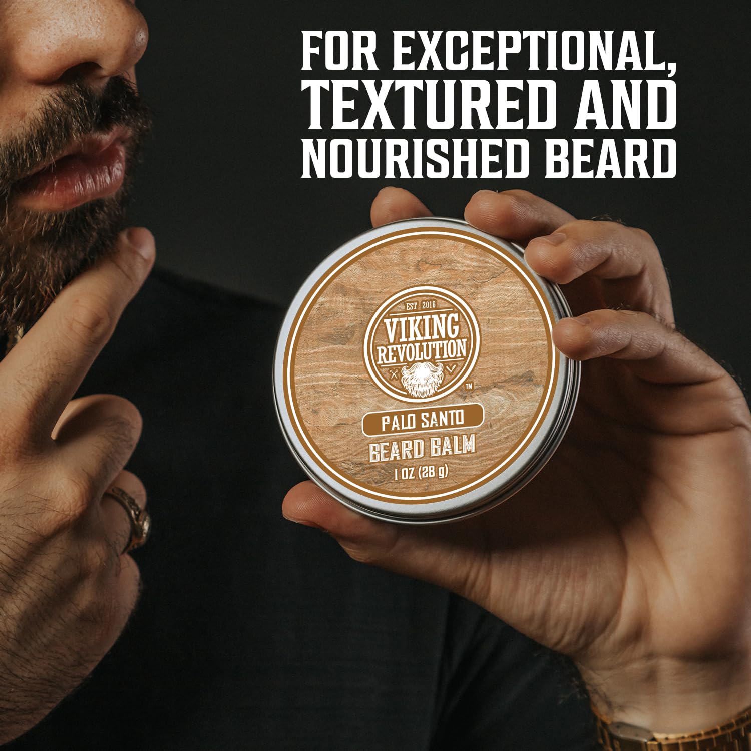 Viking Revolution 4 Beard Balm Variety Pack (1oz Each) – Coffee & Whiskey, Palo Santo, Sea Salt and Unscented – Styles, Strengthens & Softens Beards & Mustaches – Leave-In Conditioner Wax for Men - Image 5
