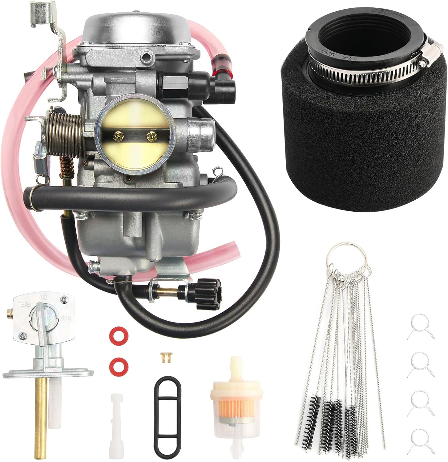 Carburetor Compatible with Bayou 300 KLF300 KLF 300 1986-1987 KLF300A, 1988-2005 KLF300B, 1989-2005 KLF300C ATV Carb with Air Filter&Fuel Gas Petcock Valve Switch