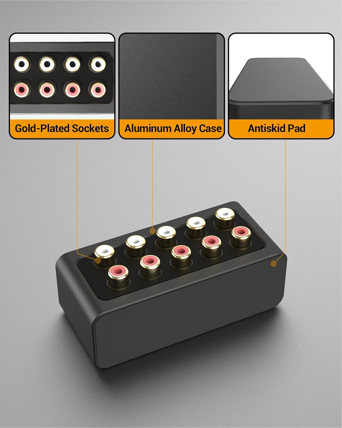 Cubilux AS-R1 4 Way RCA Audio Splitter Box, 4-Channel Stereo RCA Splitter, Passive Audio Splitter-Made with Aluminum Alloy (1 in 4 Out) - Image 5