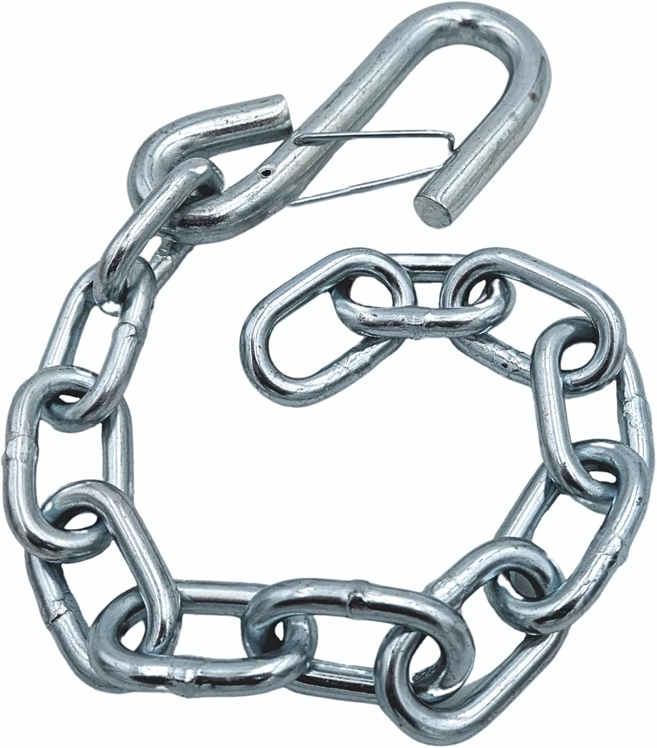 Tie Down Bow Safety Chain – 3/16 in. x 15-1/2 in. Steel, Zinc-Plated– Heavy Duty Marine Boat Trailer Safety Chain with 3/8 in. S-Hook & Wire Latch – Secure Towing Trailer Accessory Replacement Part