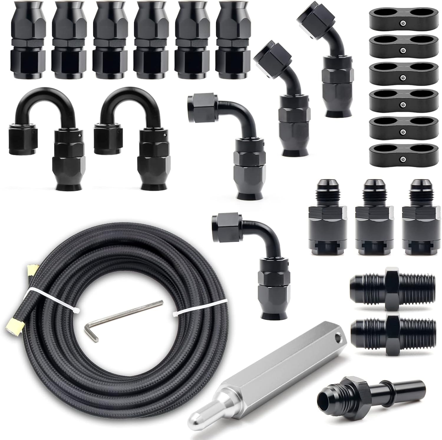 6AN PTFE Fuel Line Kit, 5/16" Nylon Stainless Steel Braided, LS Swap EFI E85 Injection Fuel Hose Fitting 20FT - Image 7