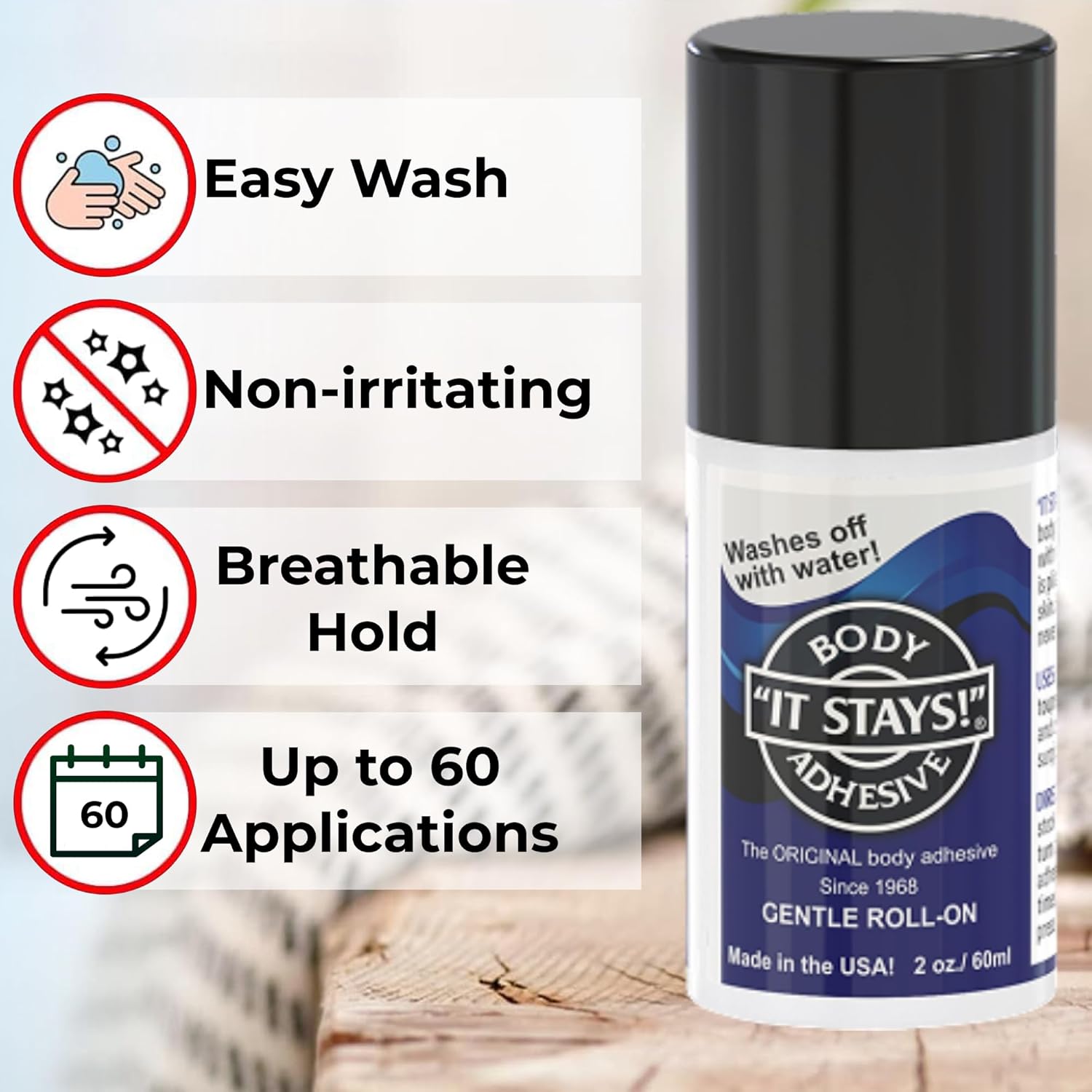 ABSOLUTE SUPPORT It Stays! Roll-On Body Fixative Glue 2 oz Adhesive - Made in USA - 3 Bottle Value Pack - Image 4