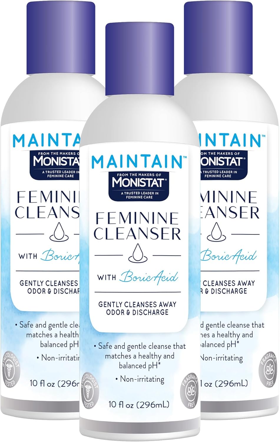 Monistat Boric Acid Feminine Wash, Fragrance-Free Intimate Wash for Women with Gentle pH-Balanced Formula, 10 Fl Oz, Pack of 3