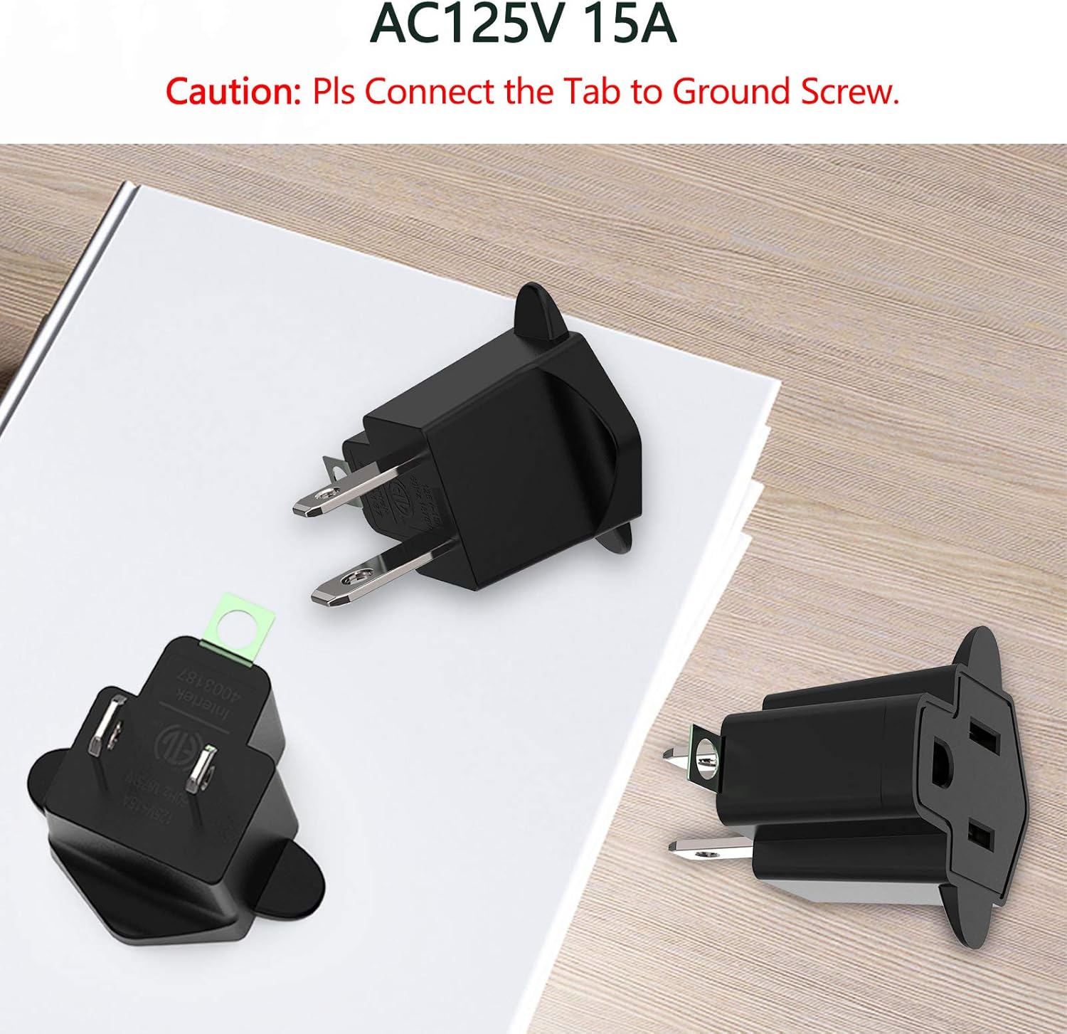 JACKYLED ETL Listed 3-2 Prong Converter Polarized Grounding Adapter 3-Prong to 2-Prong Adapter Fireproof Material 392℉ Resistant Wall Outlets for Household Appliances Industrial, Black, 8 Pack - Image 5