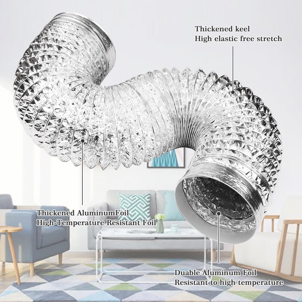 Omont Dryer Vent Hose 4 Inch 5FT Flexible Dryer Ducting Tube Air Duct Aluminum Insulated Flex Hose Kit Indoor Outdoor - Image 4